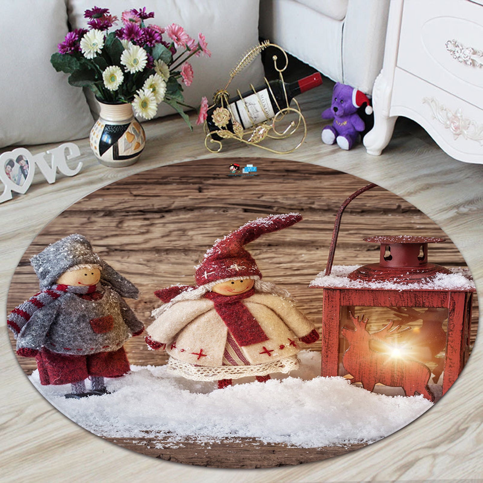 3D Light Doll 65230 Christmas Round Non Slip Rug Mat Xmas