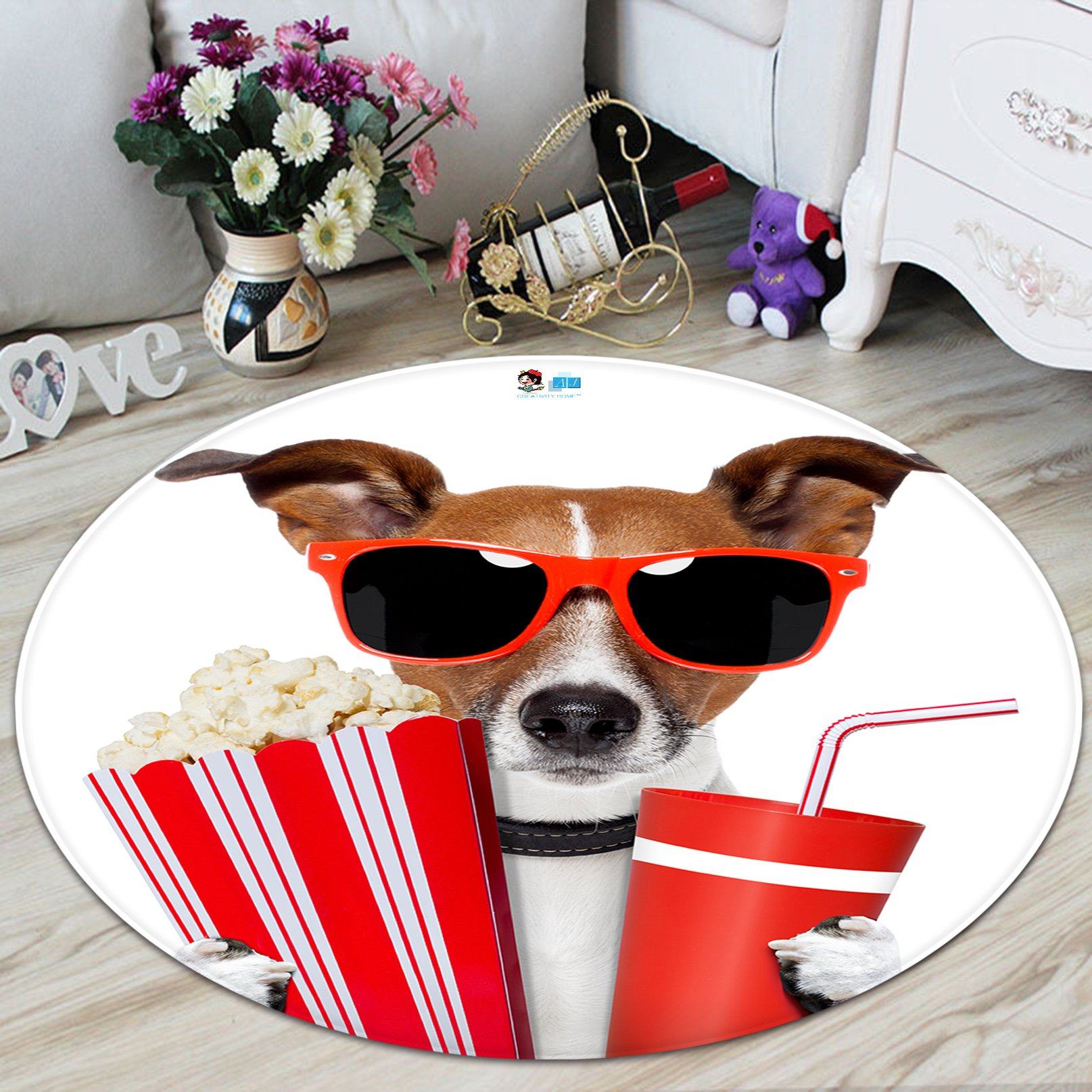 3D Dog 2488 Round Non Slip Rug Mat Mat AJ Creativity Home
