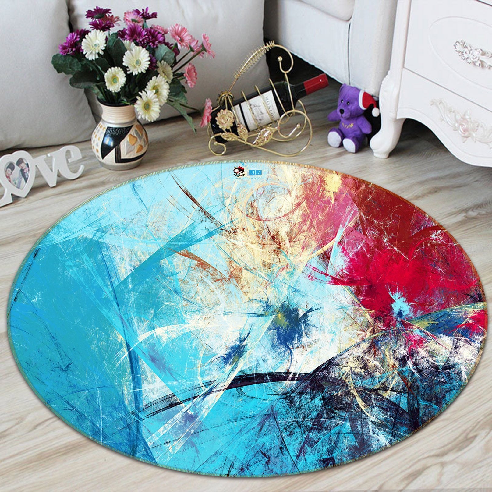 3D Blue And Red Graffiti 536 Round Non Slip Rug Mat Mat AJ Creativity Home