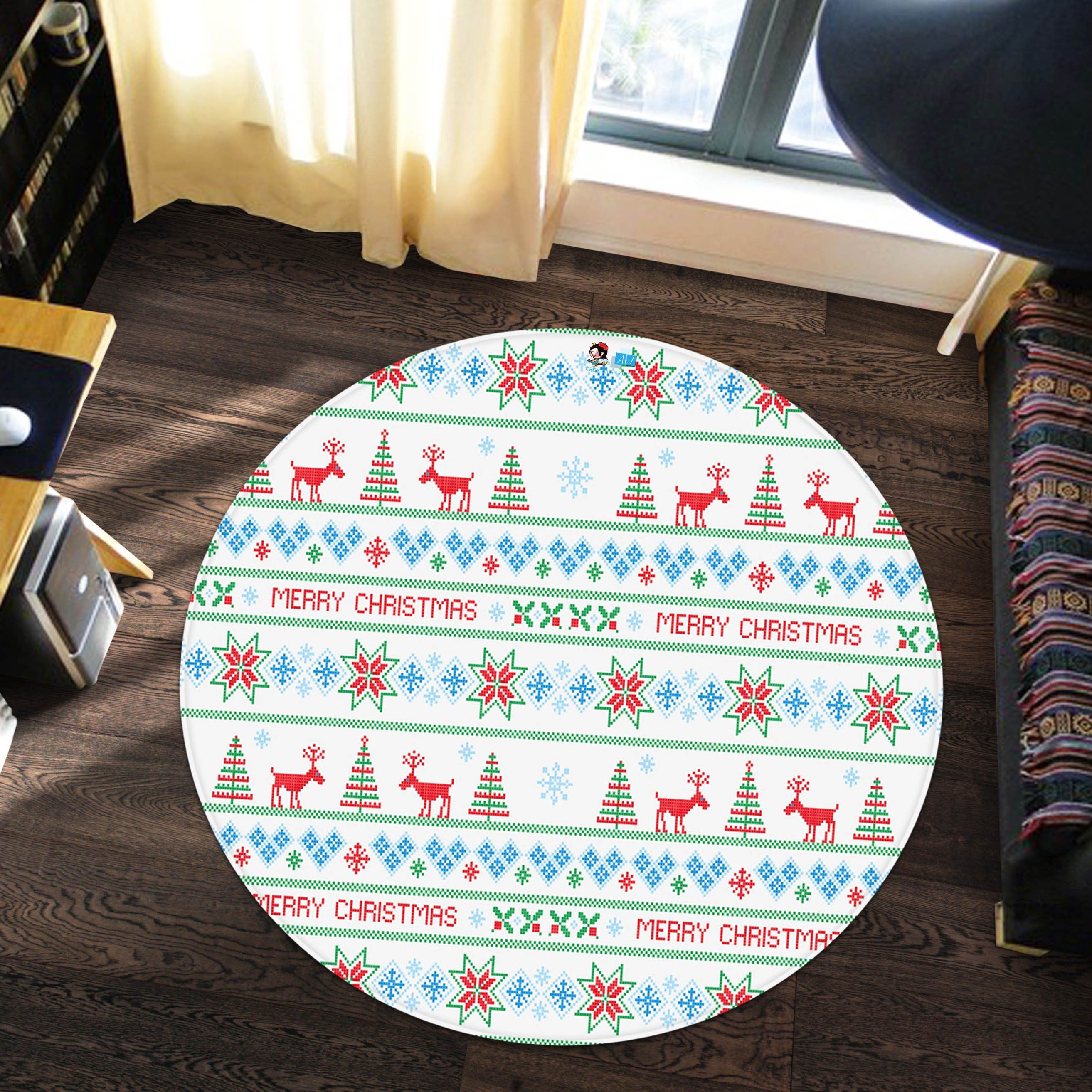 3D Merry Christmas Pattern 1 Round Non Slip Rug Mat Mat AJ Creativity Home