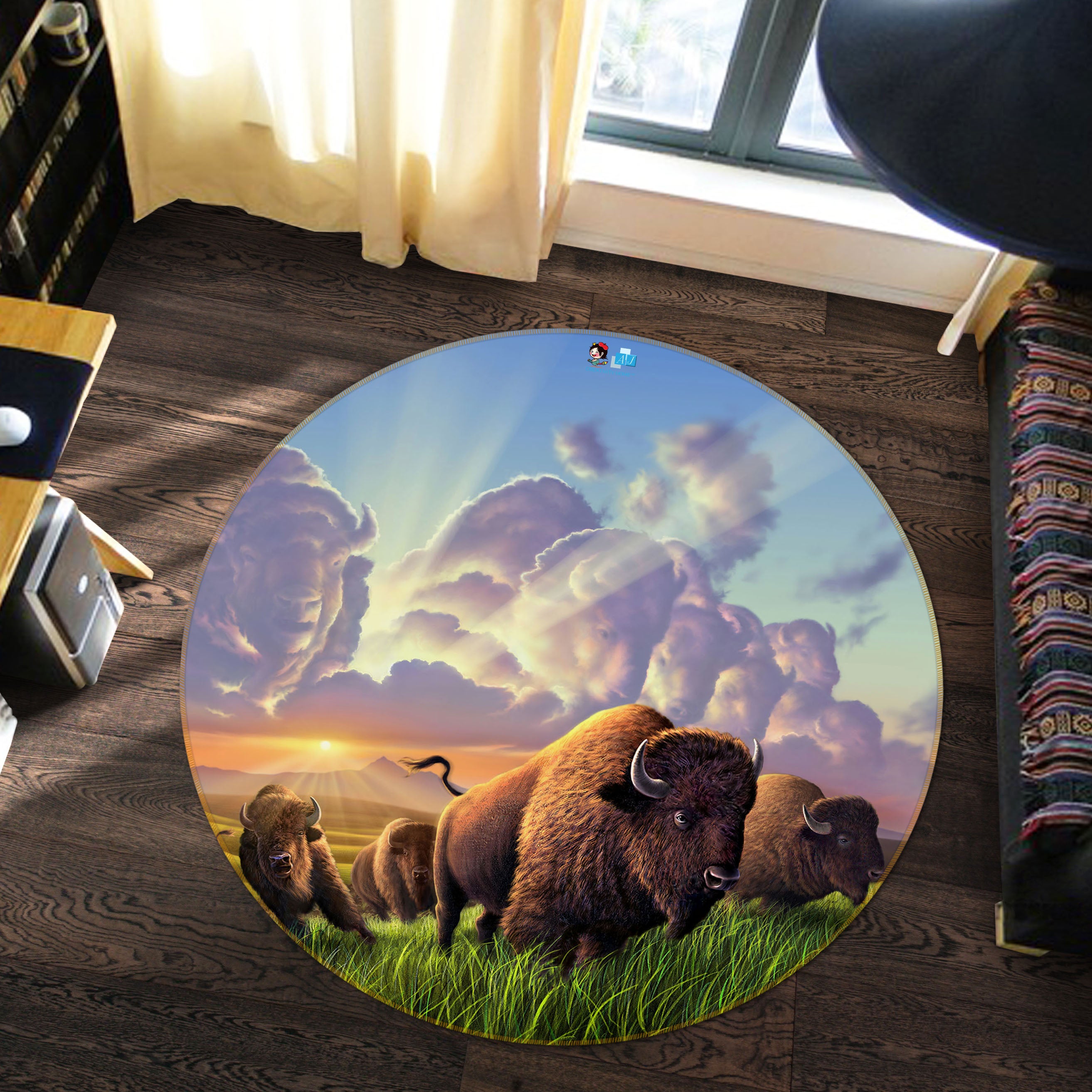 3D Yak Grass 83145 Jerry LoFaro Rug Round Non Slip Rug Mat