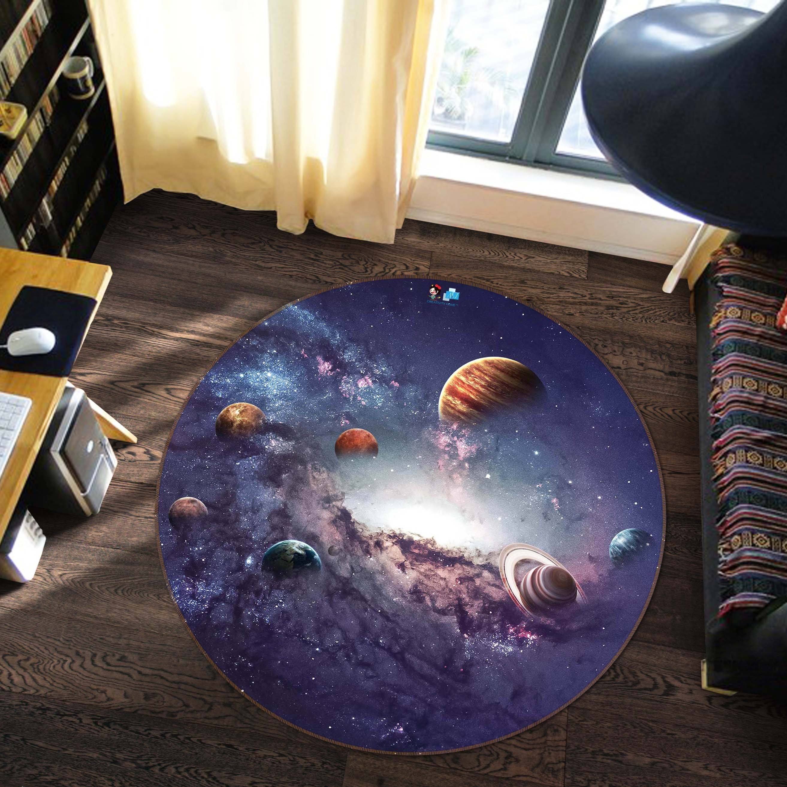 3D Space Planets 70 Round Non Slip Rug Mat Mat AJ Creativity Home