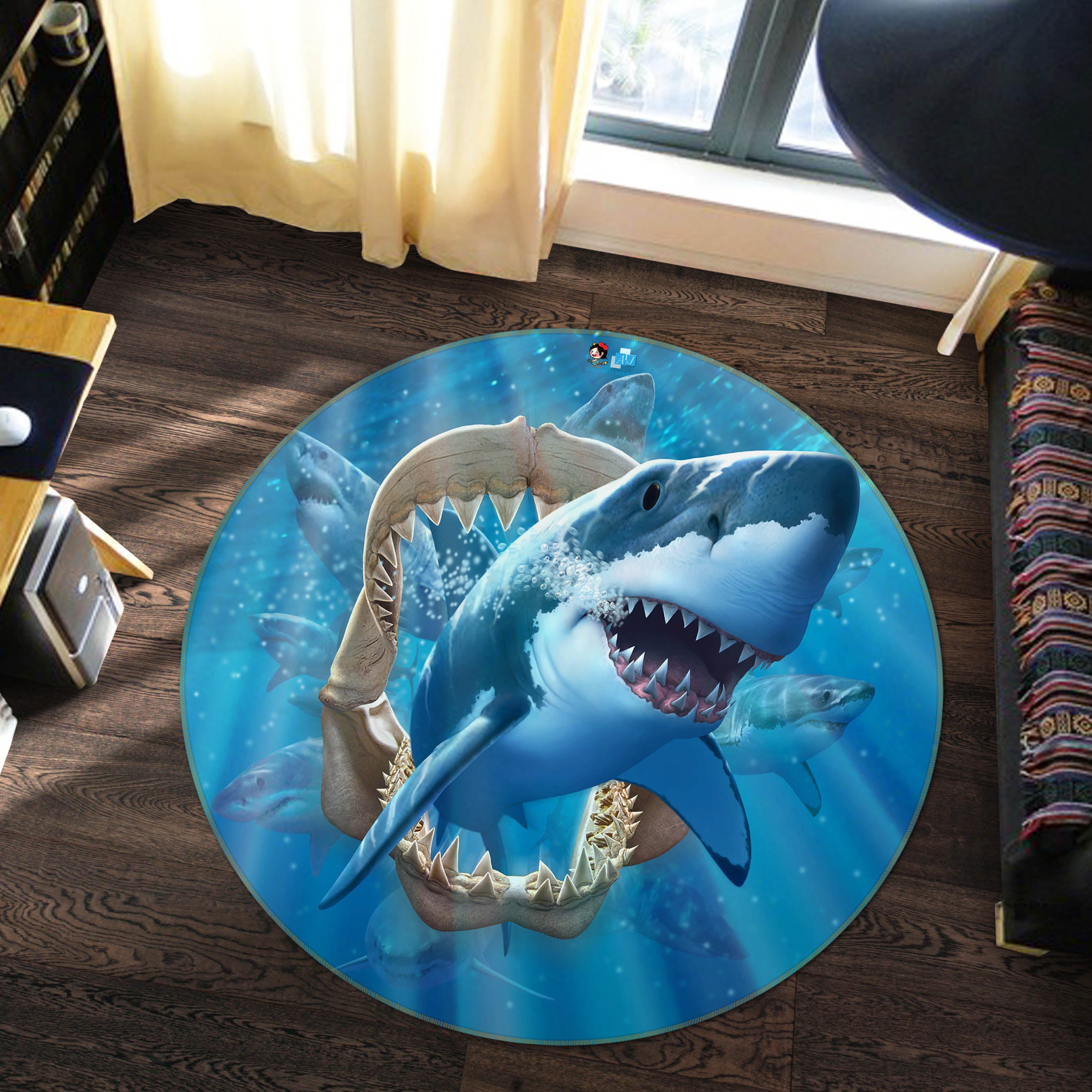 3D Shark 83132 Jerry LoFaro Rug Round Non Slip Rug Mat