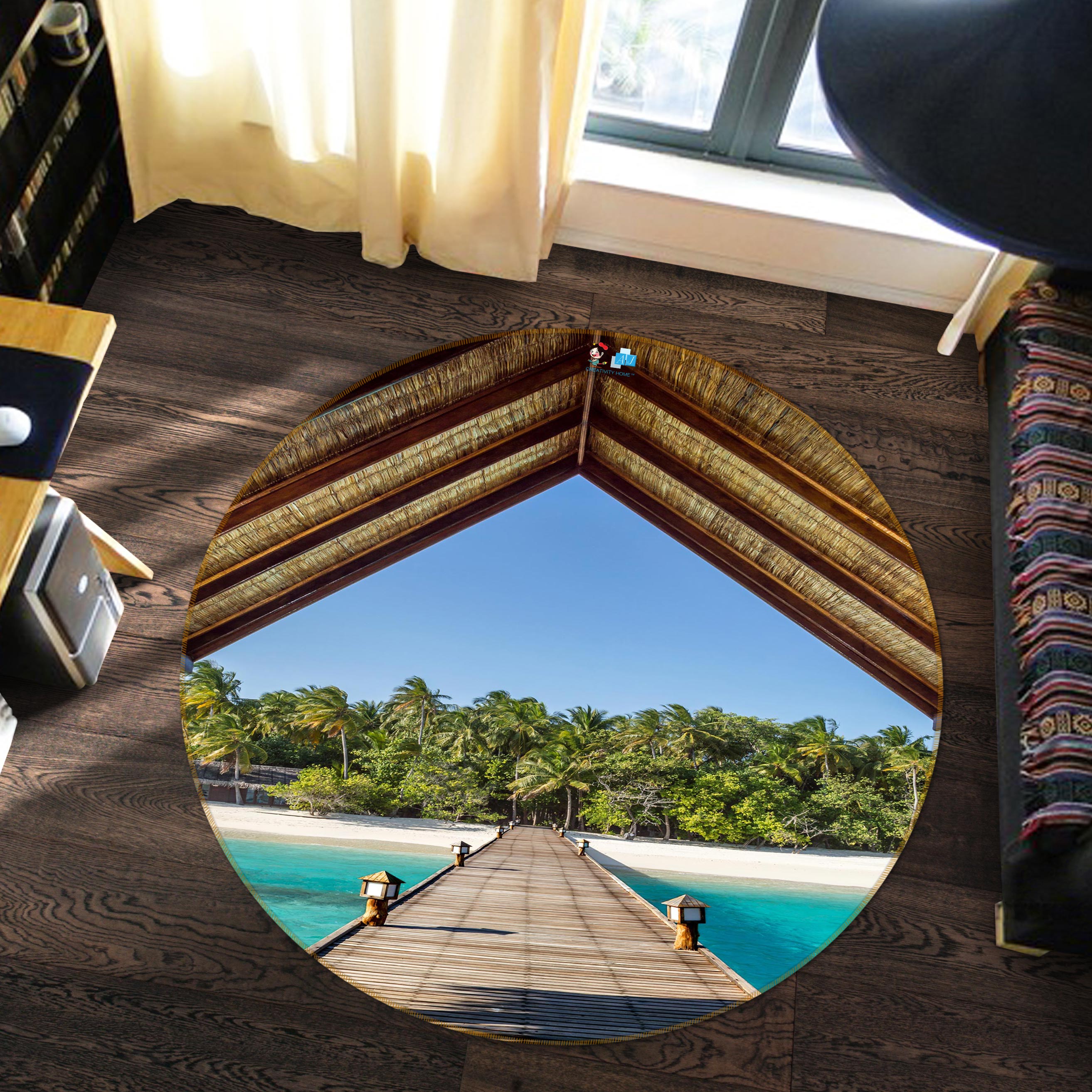 3D Seaside Corridor 72137 Round Non Slip Rug Mat