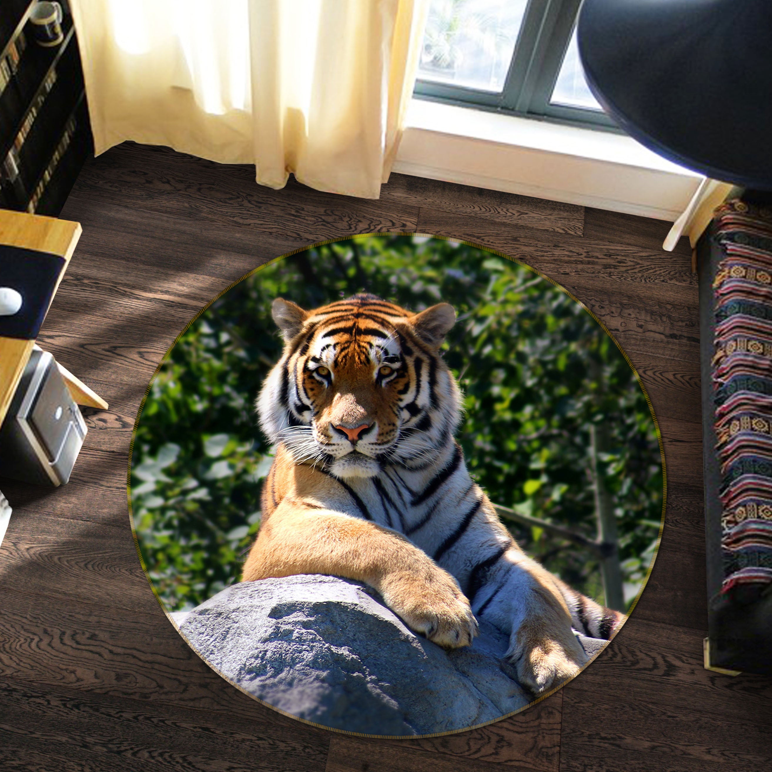 3D Tiger Stone 82283 Animal Round Non Slip Rug Mat
