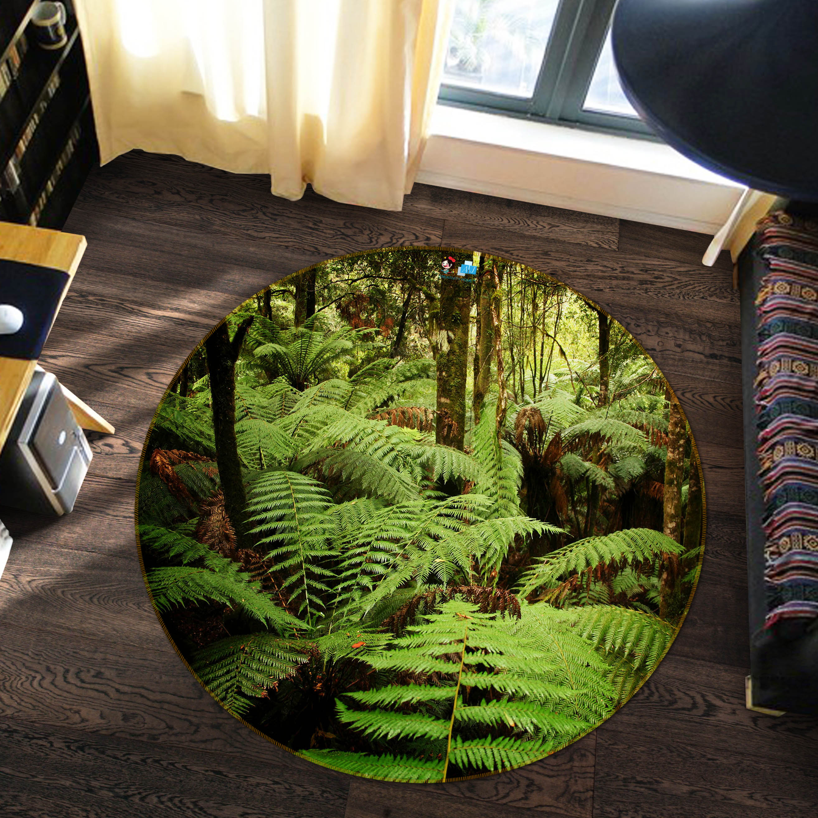 3D Rainforest Leaf 763 Round Non Slip Rug Mat