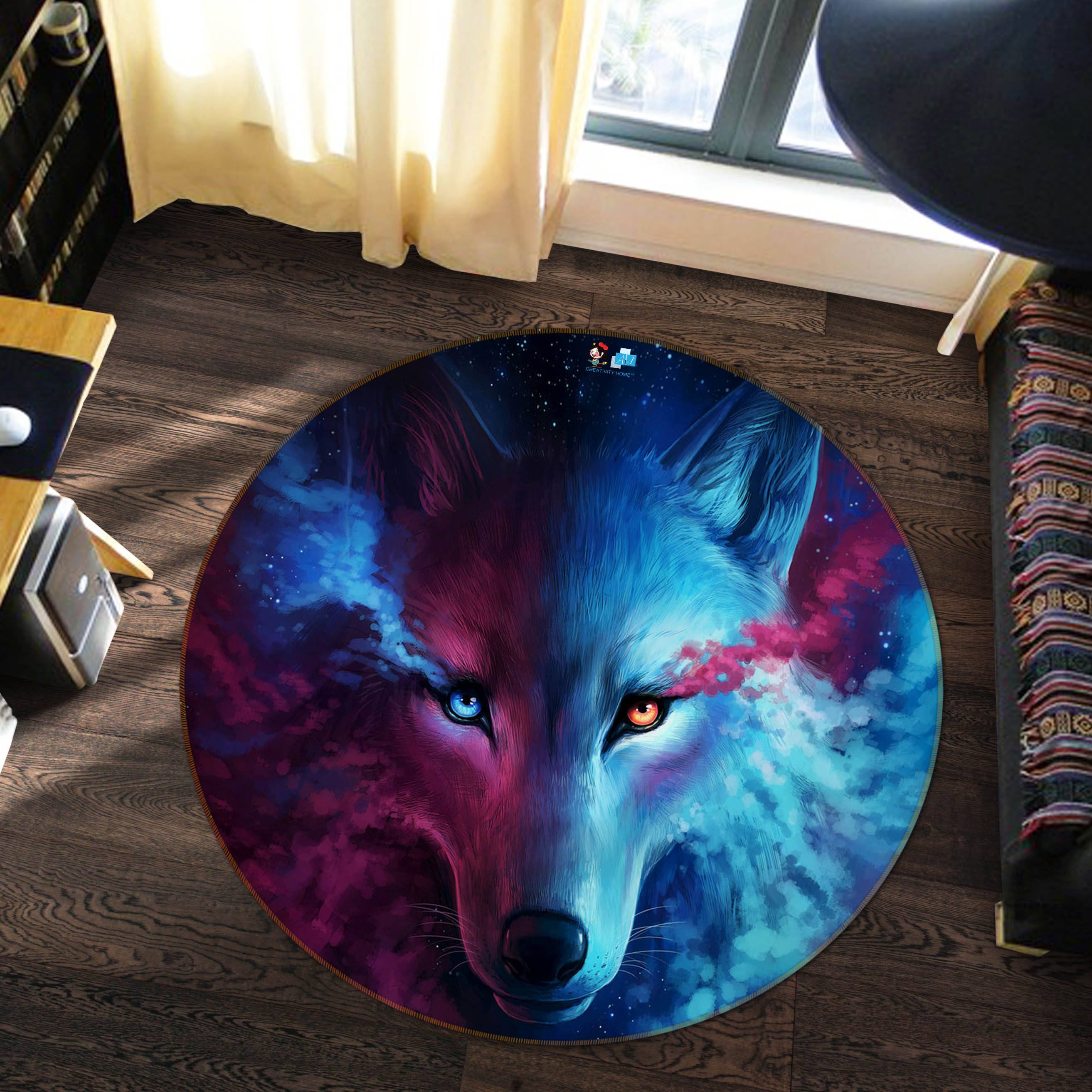 3D Wolf 74040 Round Non Slip Rug Mat