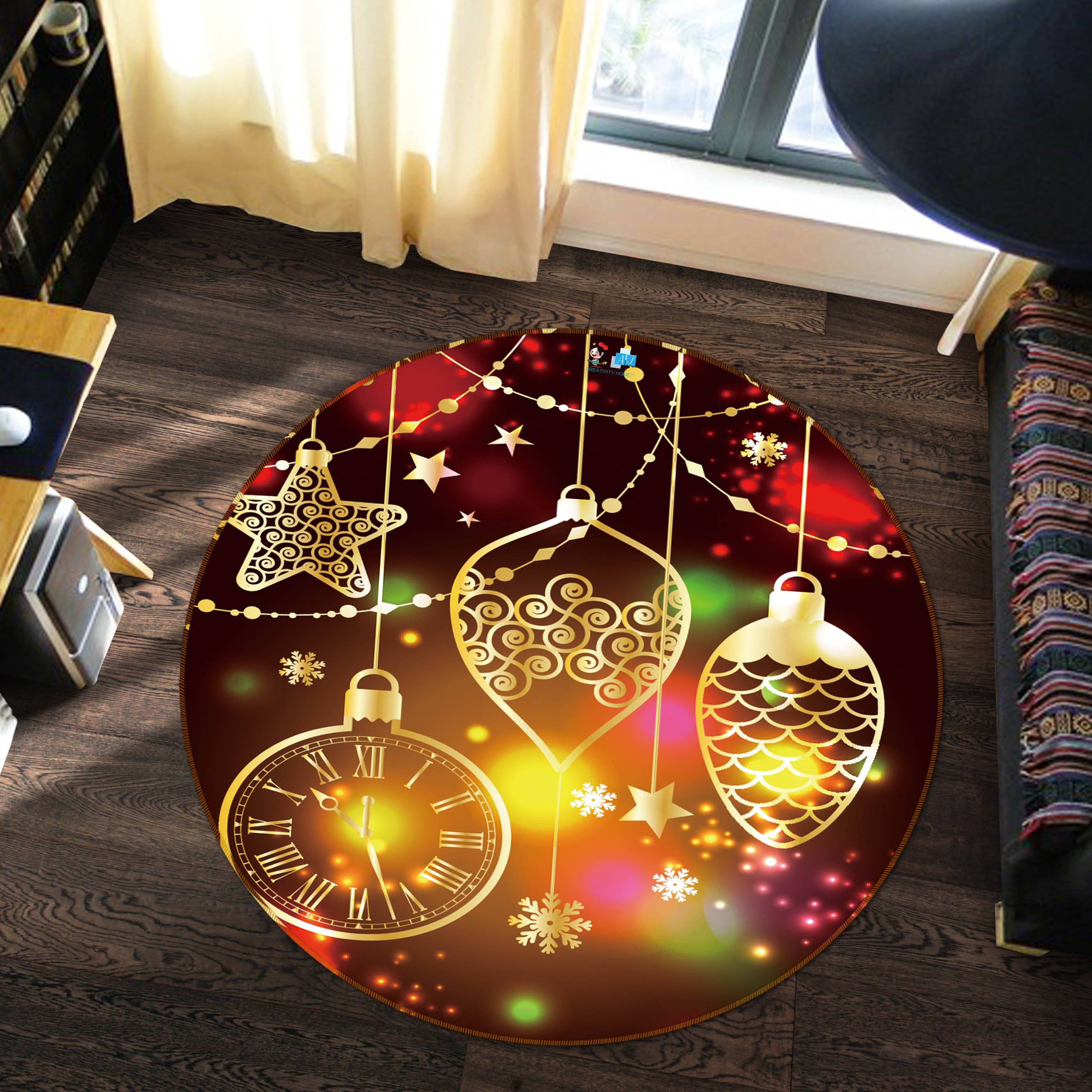 3D String Lights 54144 Christmas Round Non Slip Rug Mat Xmas