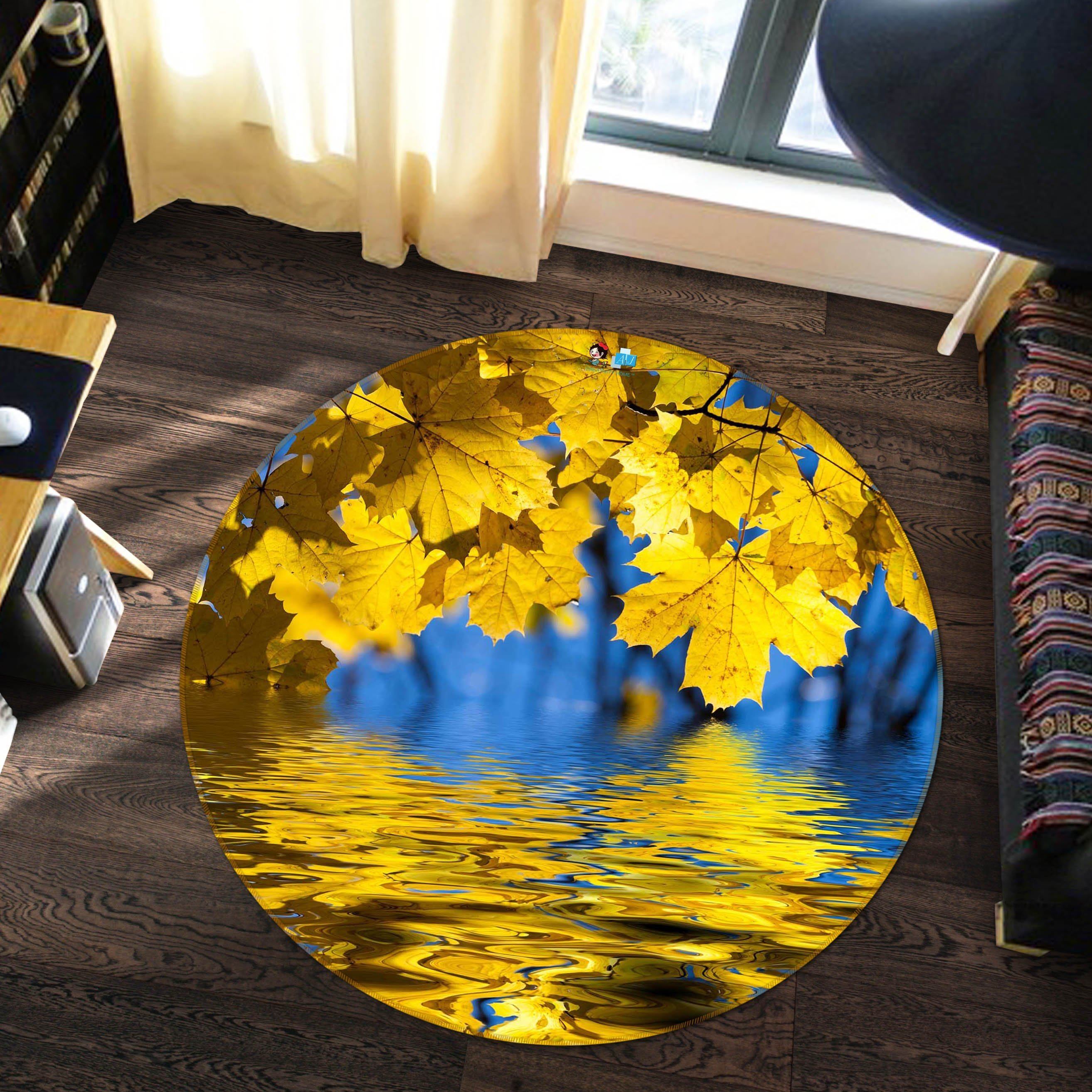 3D Drooping Leaves 50 Round Non Slip Rug Mat Mat AJ Creativity Home