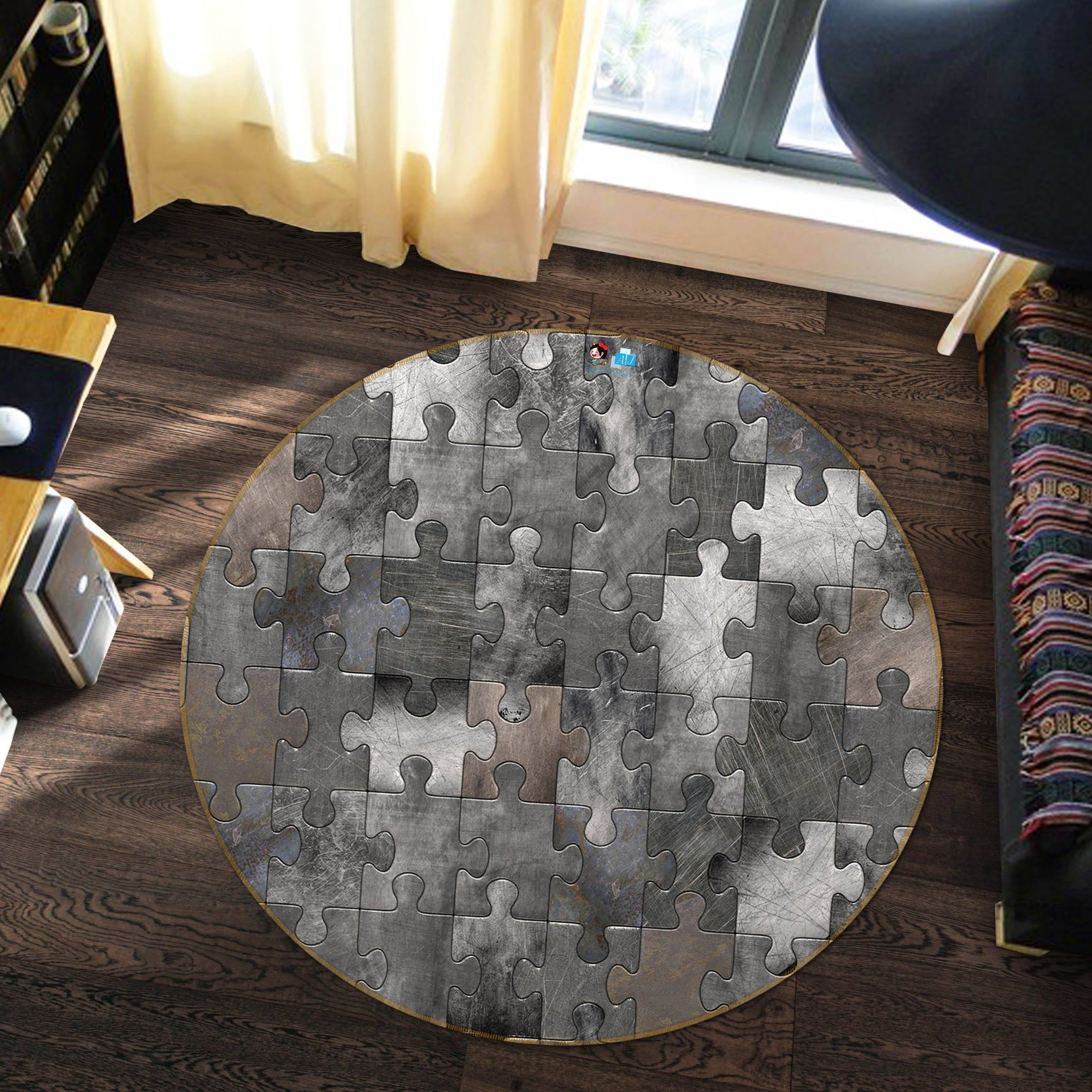 3D Black And White Picture Puzzle 26 Round Non Slip Rug Mat Mat AJ Creativity Home