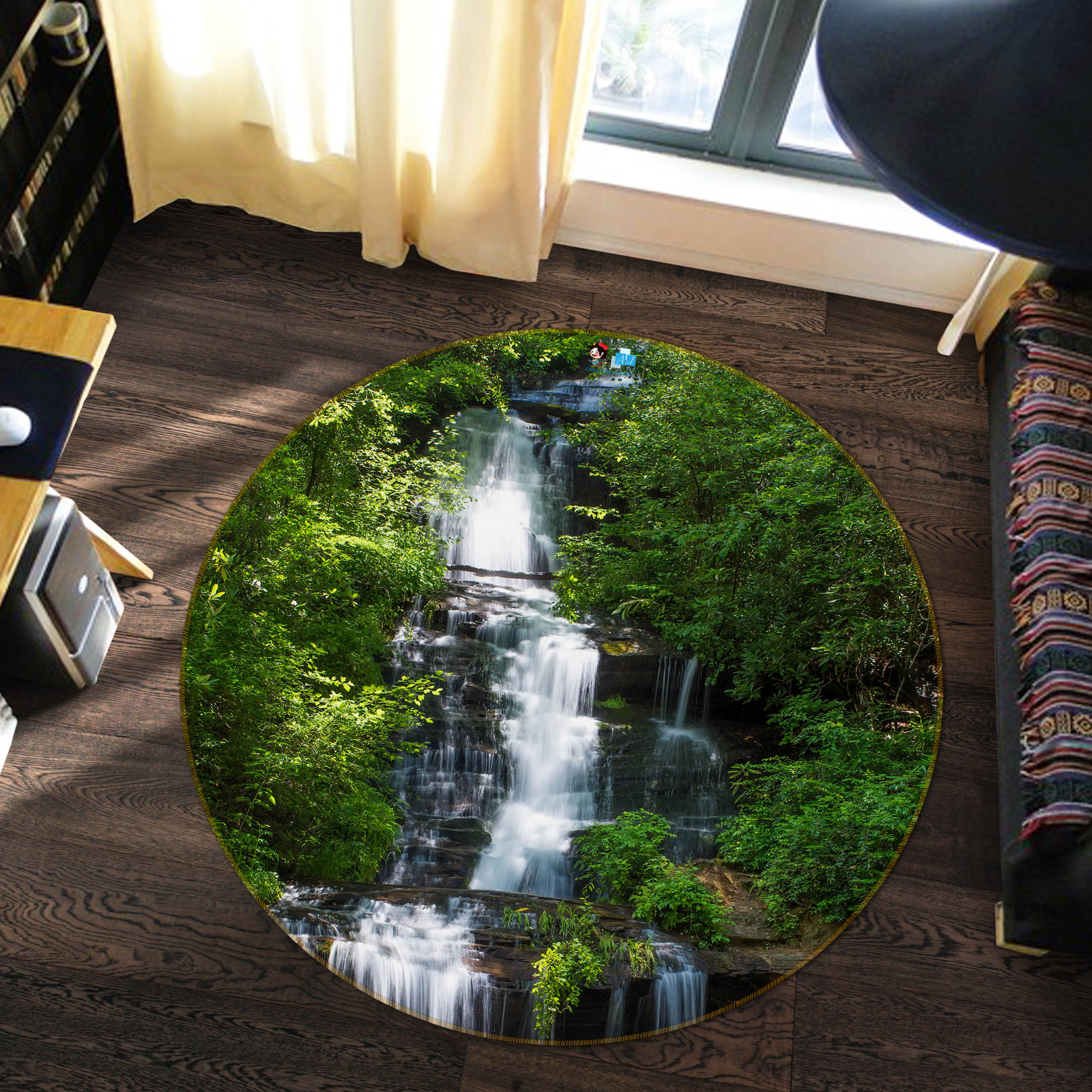 3D Mountain Waterfall 69188 Round Non Slip Rug Mat