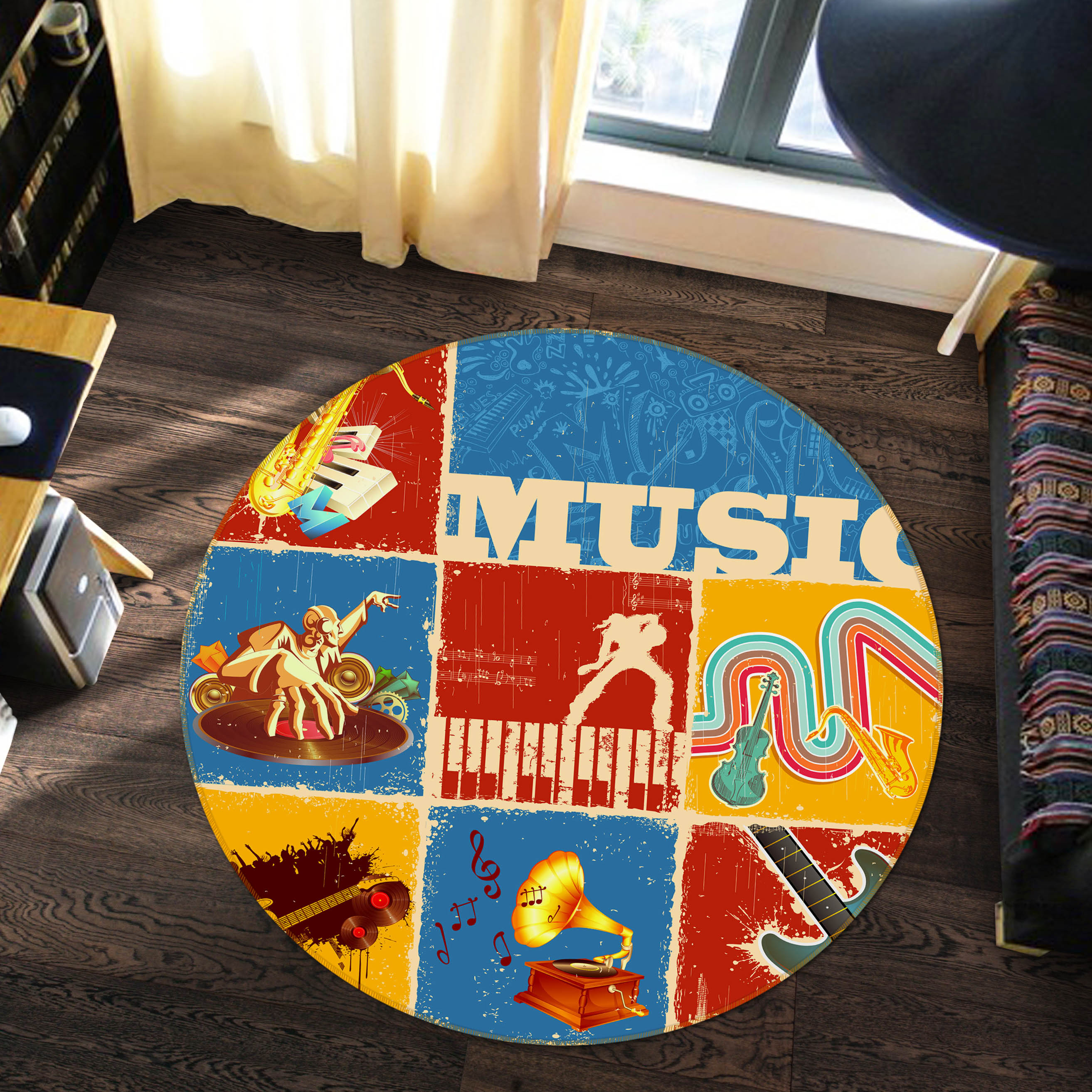 3D Musical Instrument 29113 Round Non Slip Rug Mat