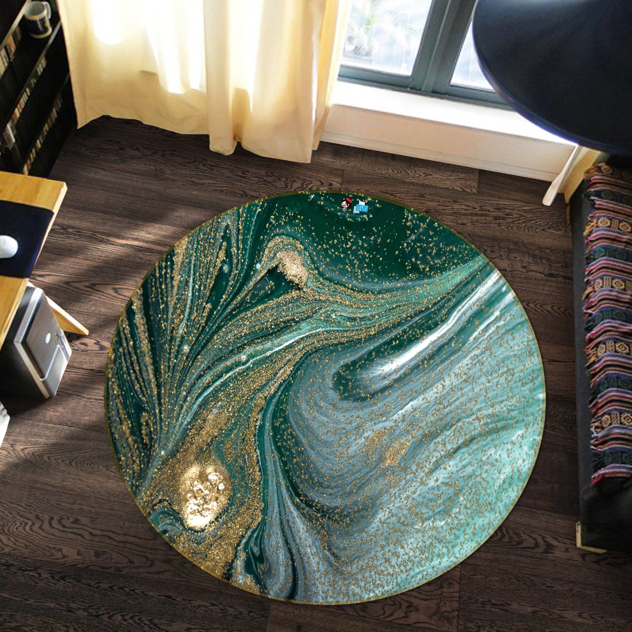 3D Dark Green Water Ripple 643 Round Non Slip Rug Mat Mat AJ Creativity Home