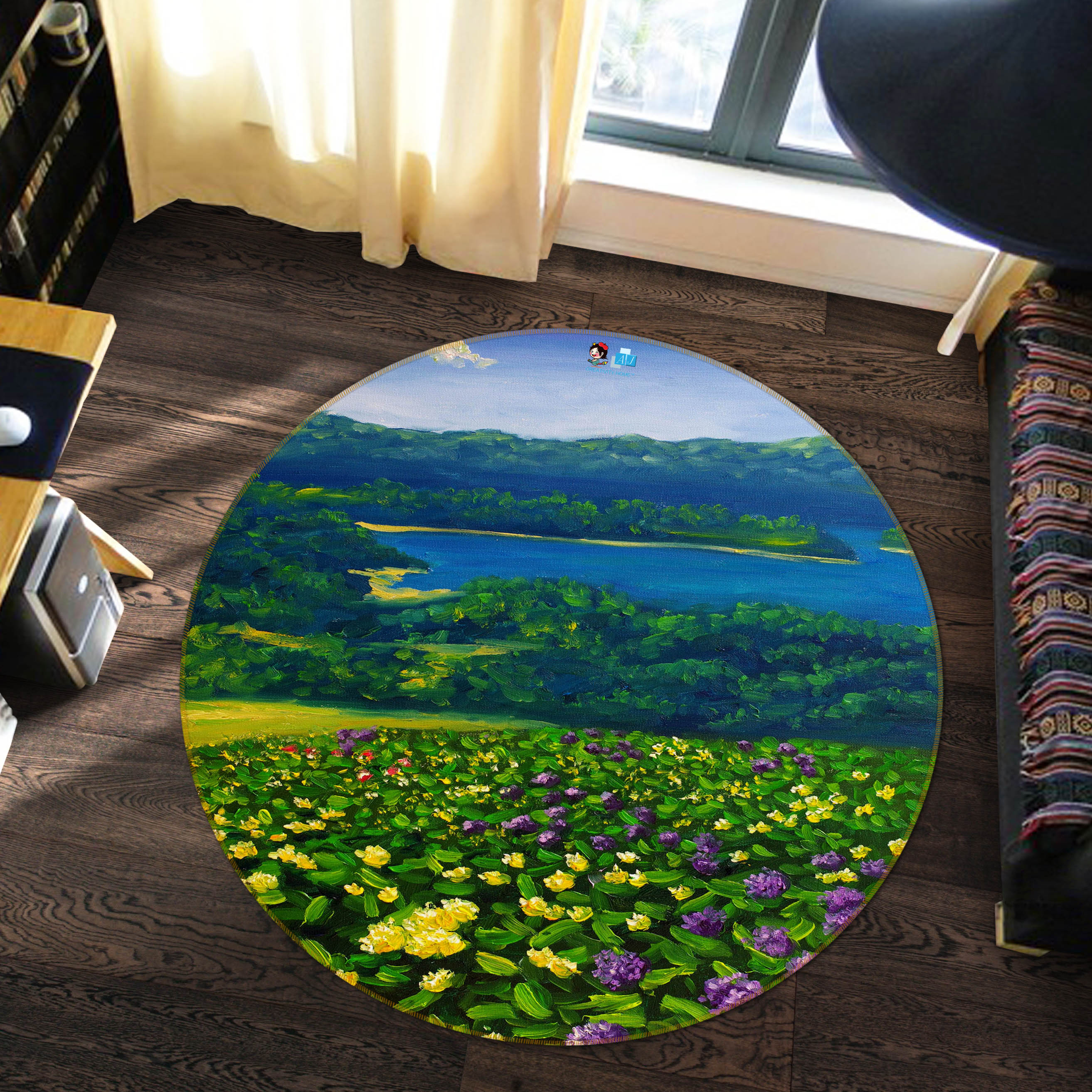 3D Flower Bush 69155 Round Non Slip Rug Mat