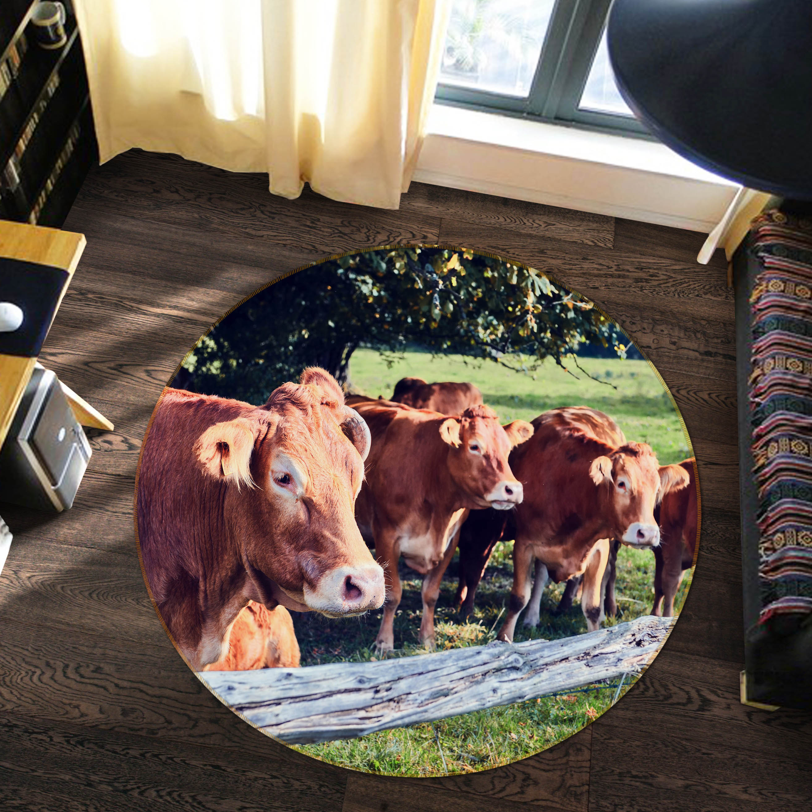 3D Cattle Herd 37172 Animal Round Non Slip Rug Mat