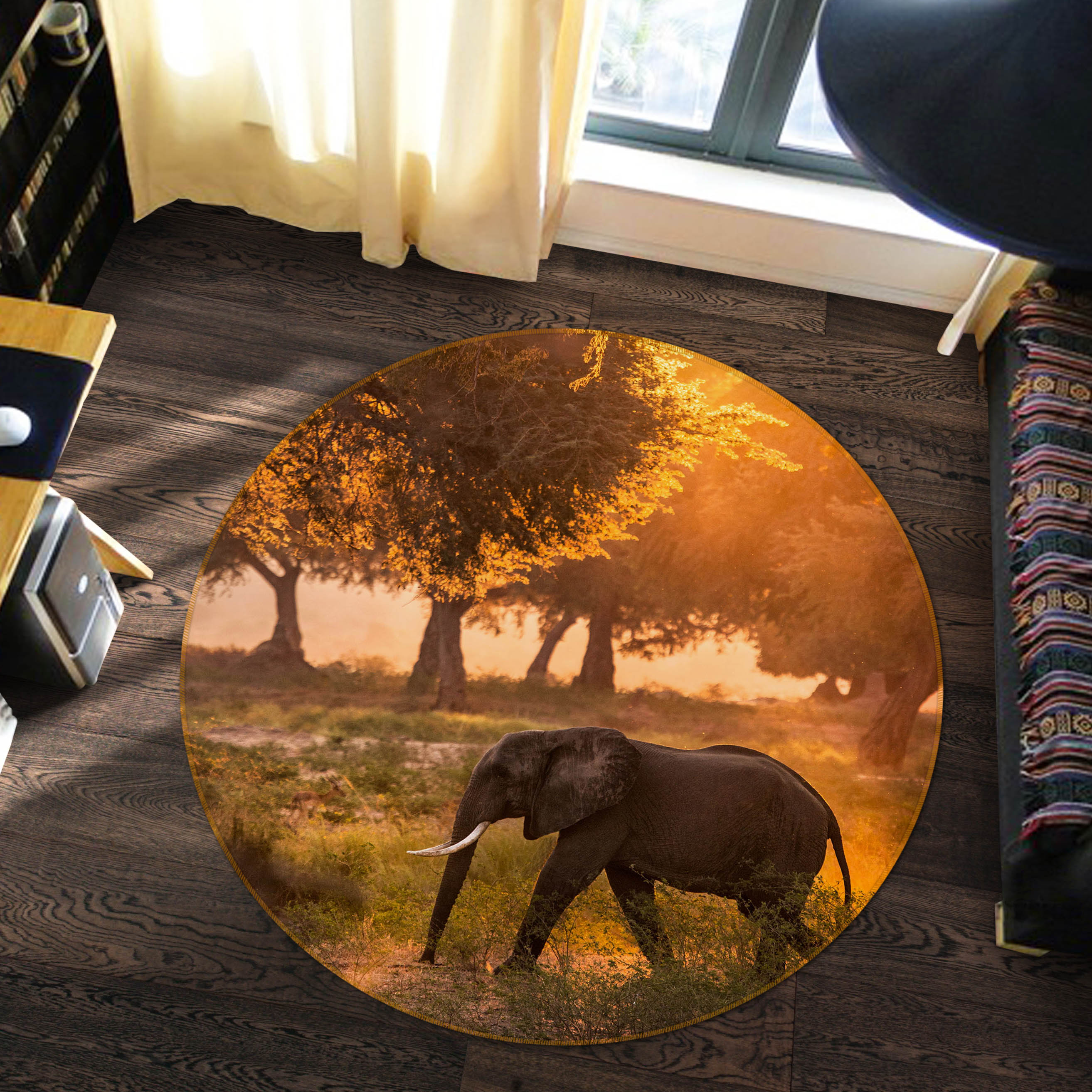 3D Elephant 37208 Animal Round Non Slip Rug Mat