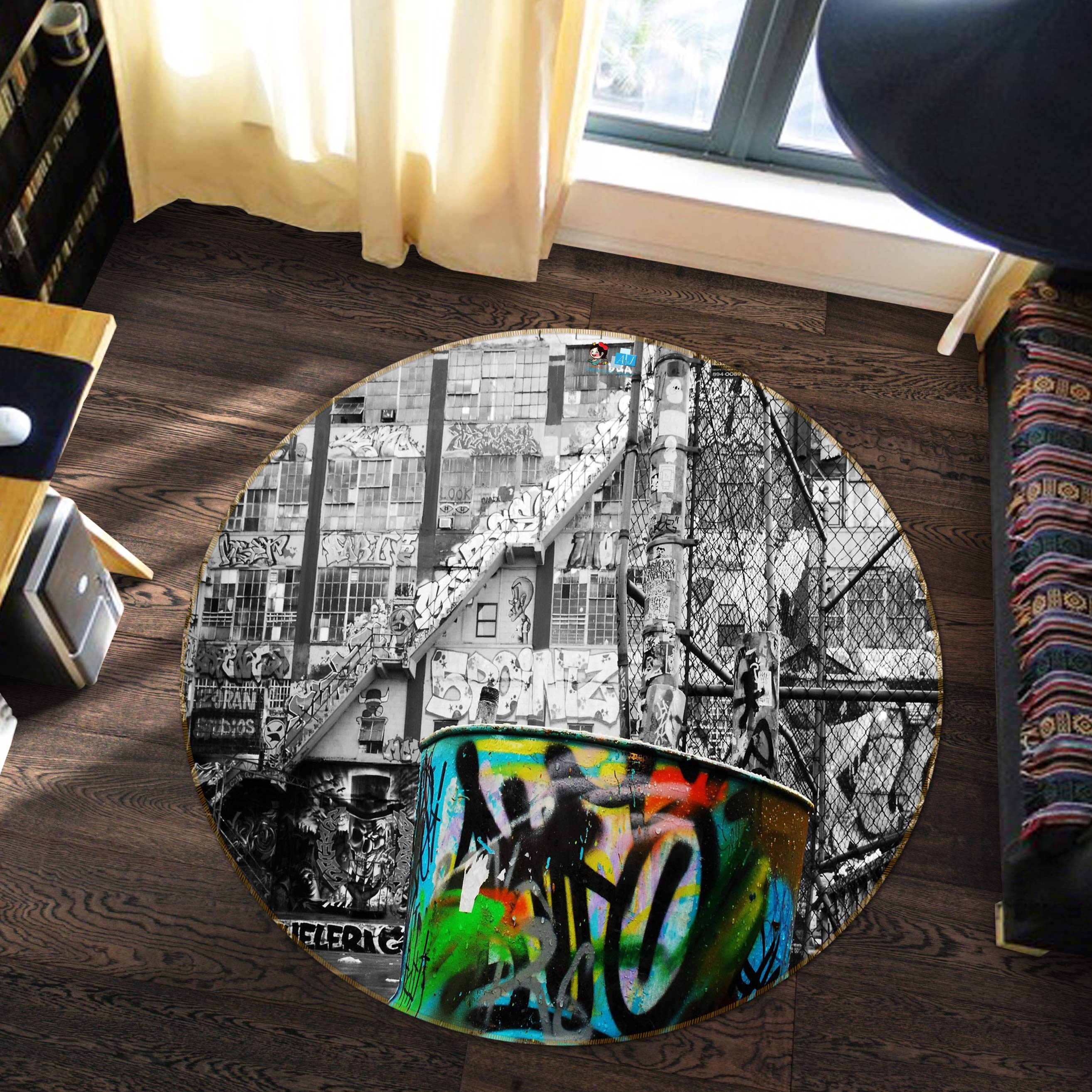 3D Graffiti 72225 Round Non Slip Rug Mat