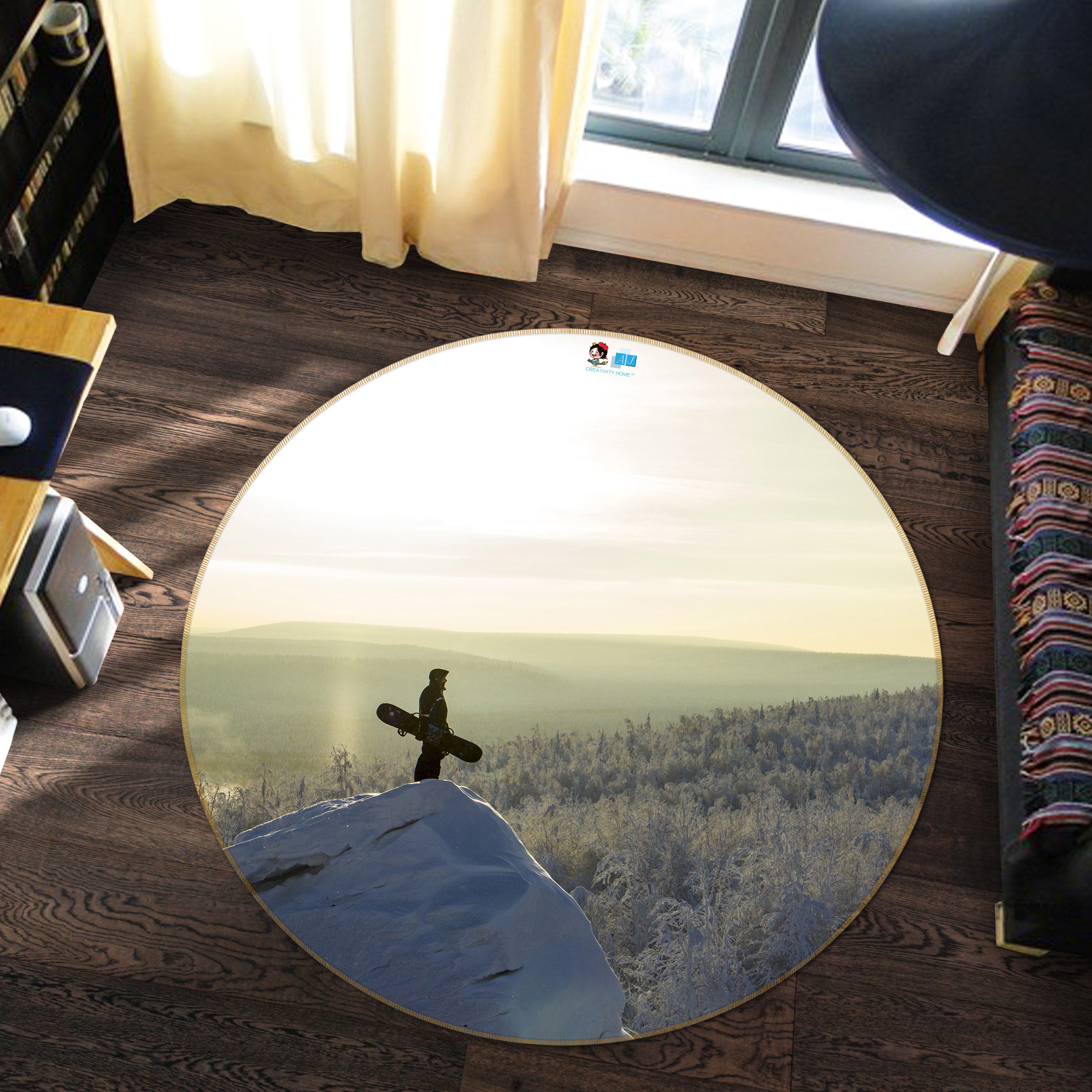 3D Mountains 74177 Round Non Slip Rug Mat