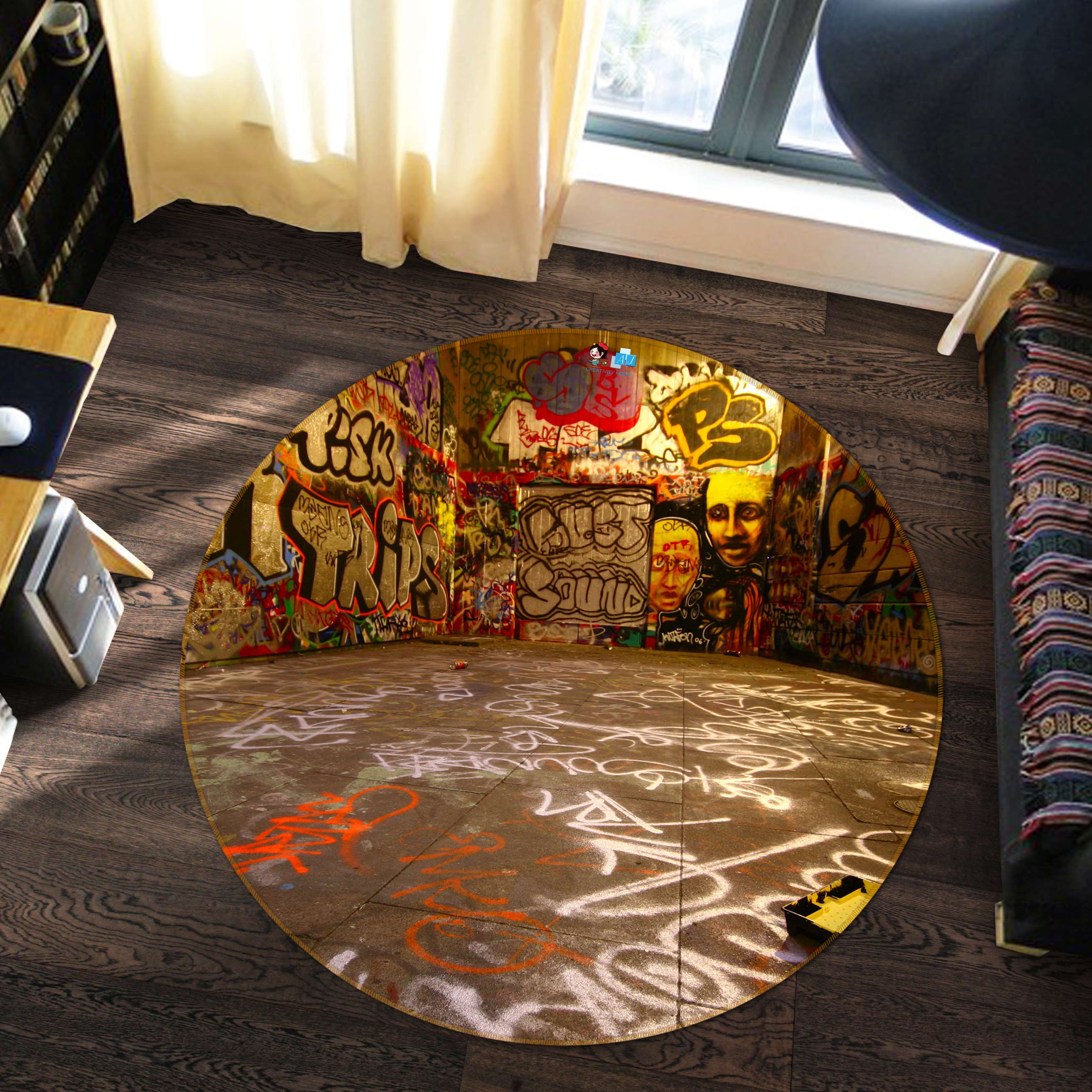 3D Wall Graffiti 81003 Round Non Slip Rug Mat