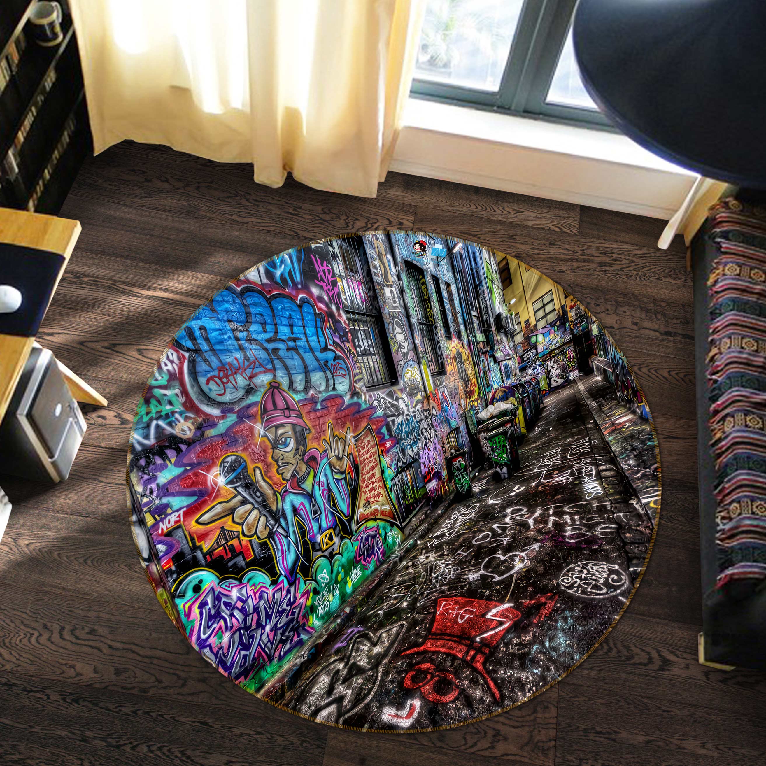 3D Graffiti Wall 72287 Round Non Slip Rug Mat