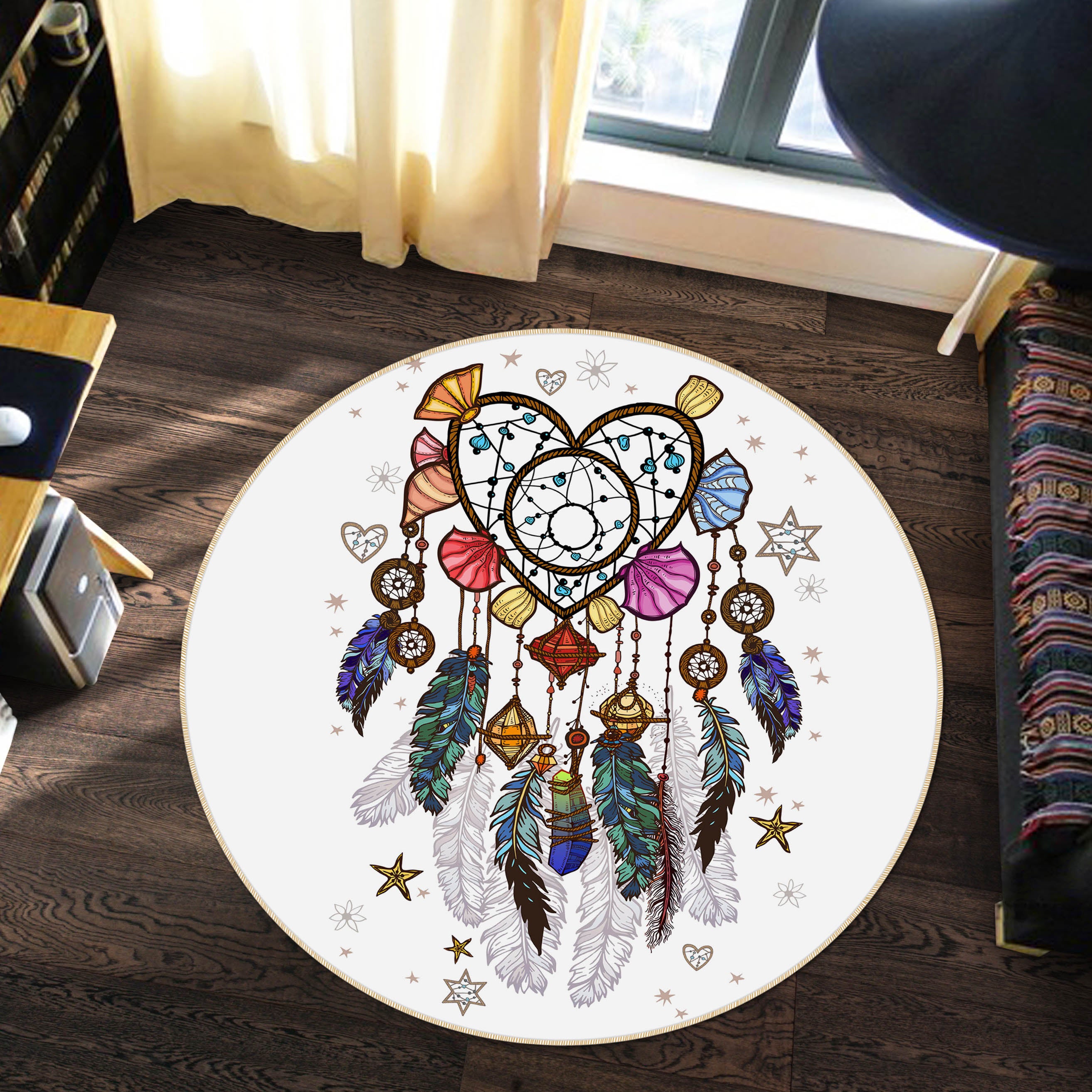3D Heart-Shaped Dream Catcher 29056 Round Non Slip Rug Mat
