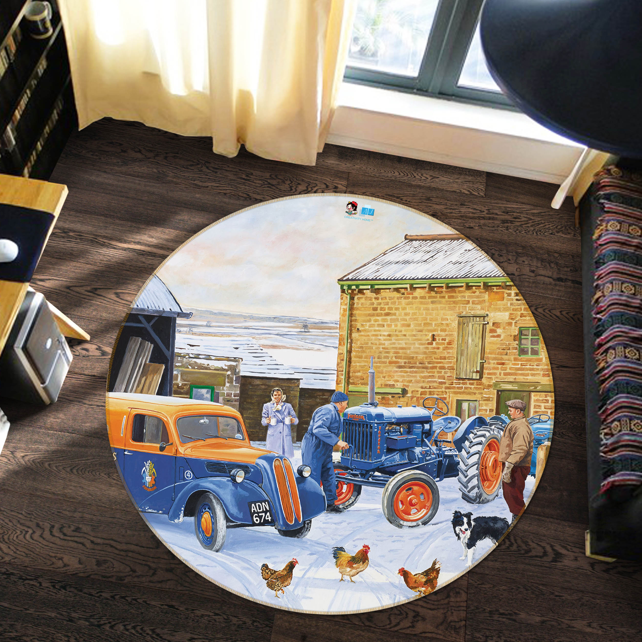 3D Snowfield Car 8912 Trevor Mitchell Rug Round Non Slip Rug Mat
