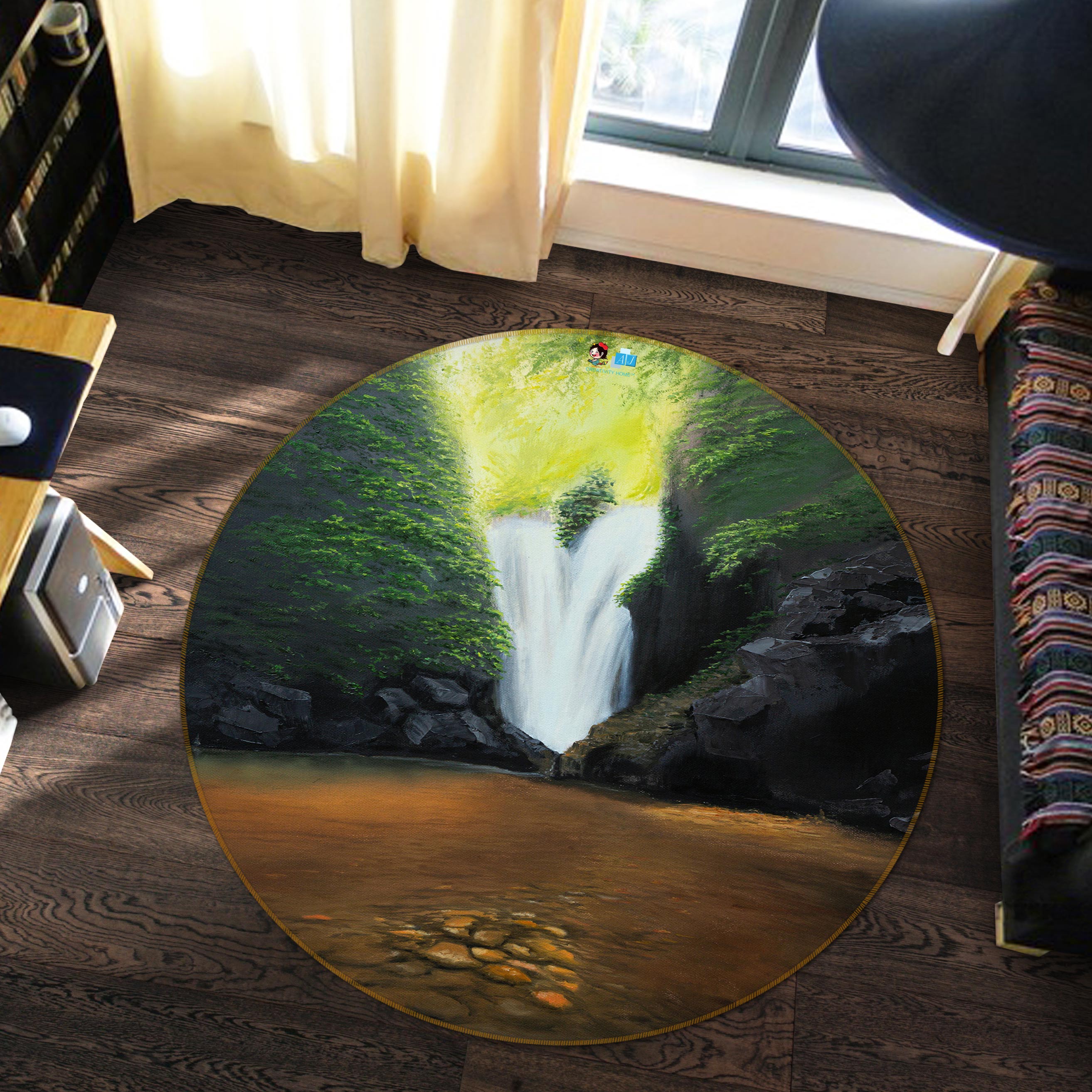 3D Grotto Flowing Water 18134 Marina Zotova Rug Round Non Slip Rug Mat