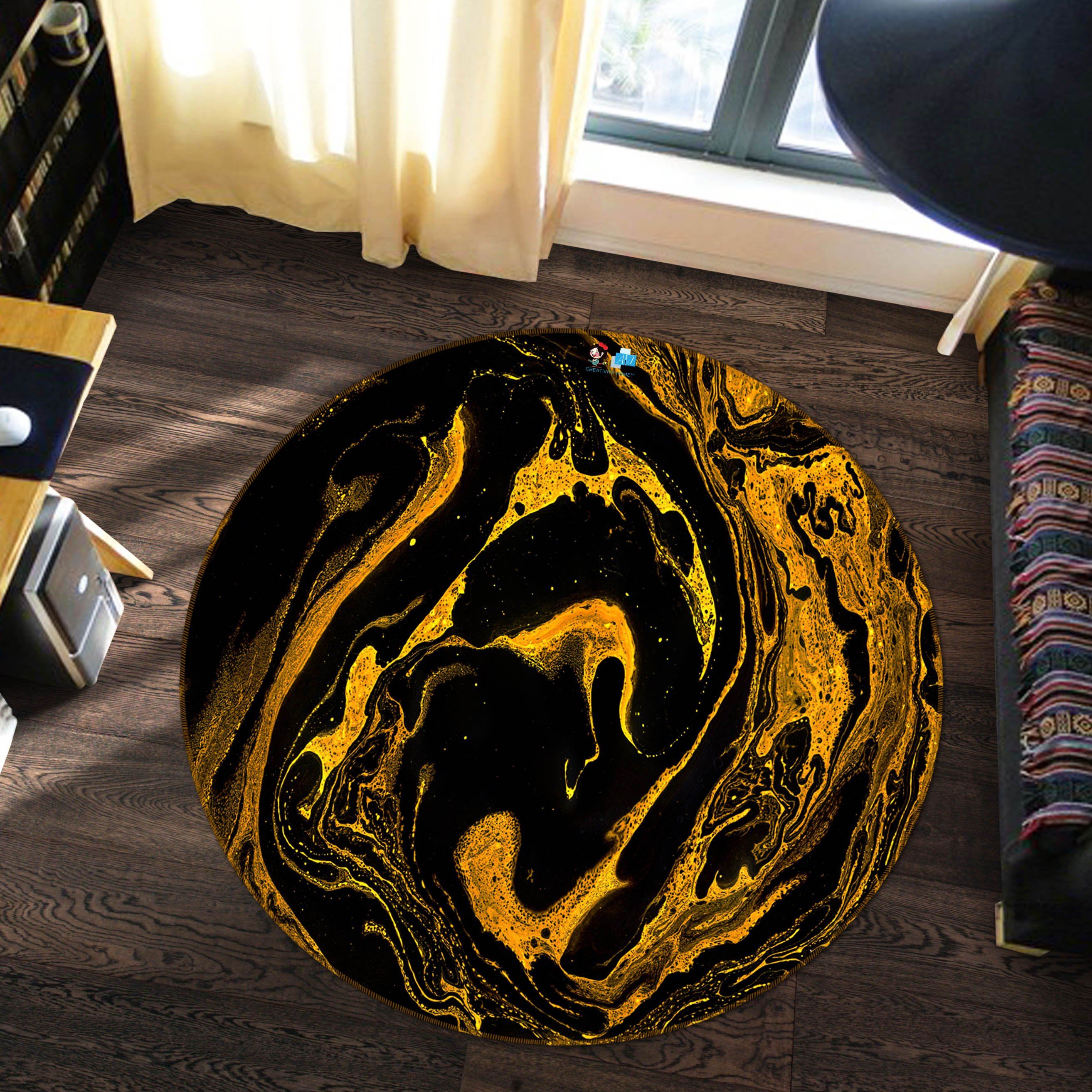 3D Black Water Ripple 264 Round Non Slip Rug Mat Mat AJ Creativity Home