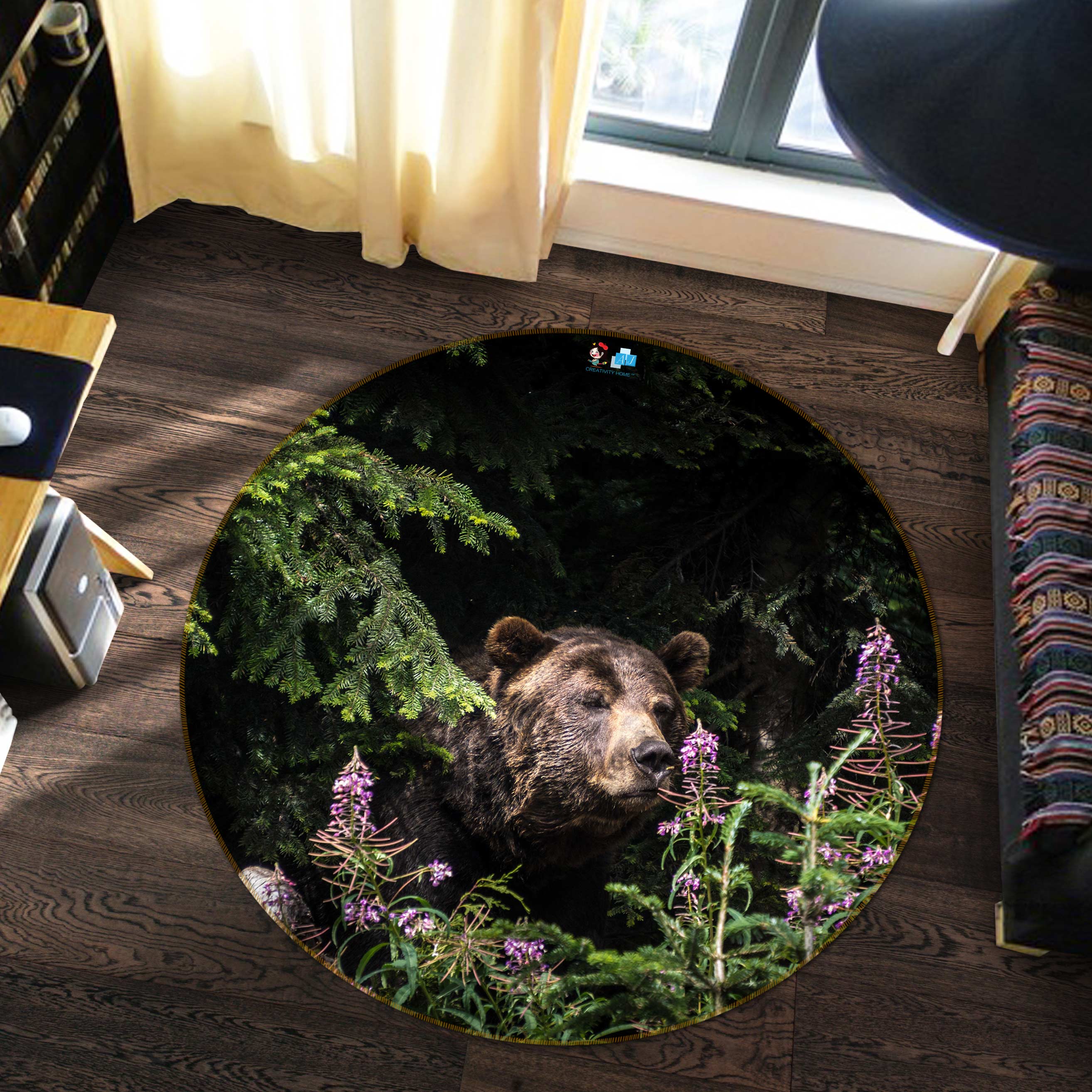 3D Jungle Brown Bear 81230 Round Non Slip Rug Mat