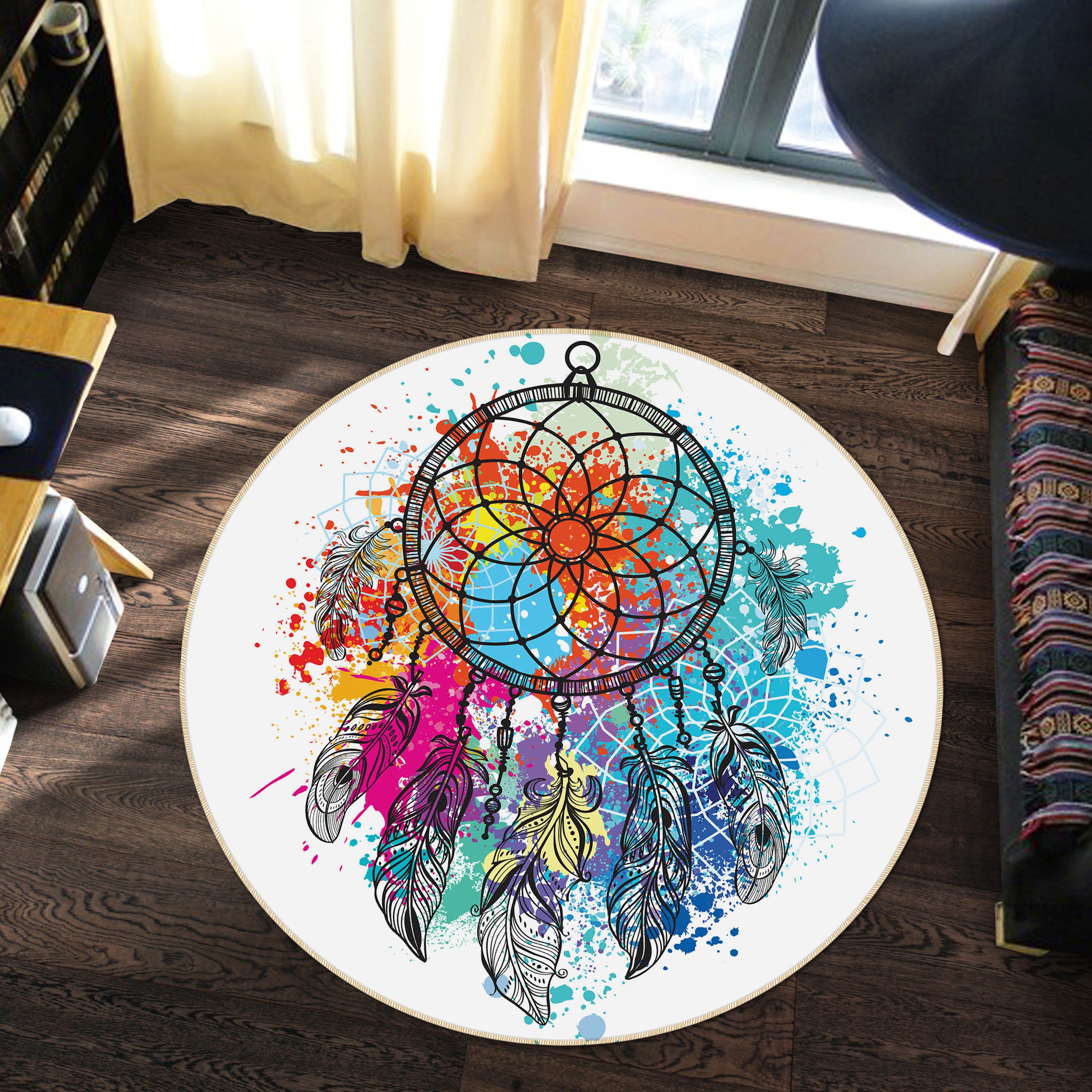 3D Color Dream Catcher 29036 Round Non Slip Rug Mat