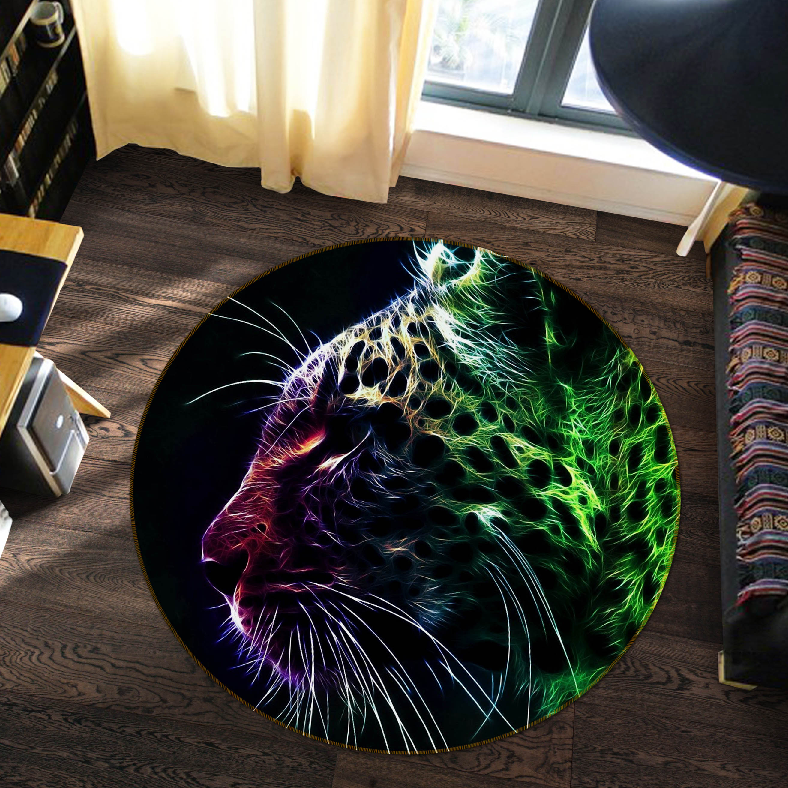 3D Leopard 37248 Animal Round Non Slip Rug Mat