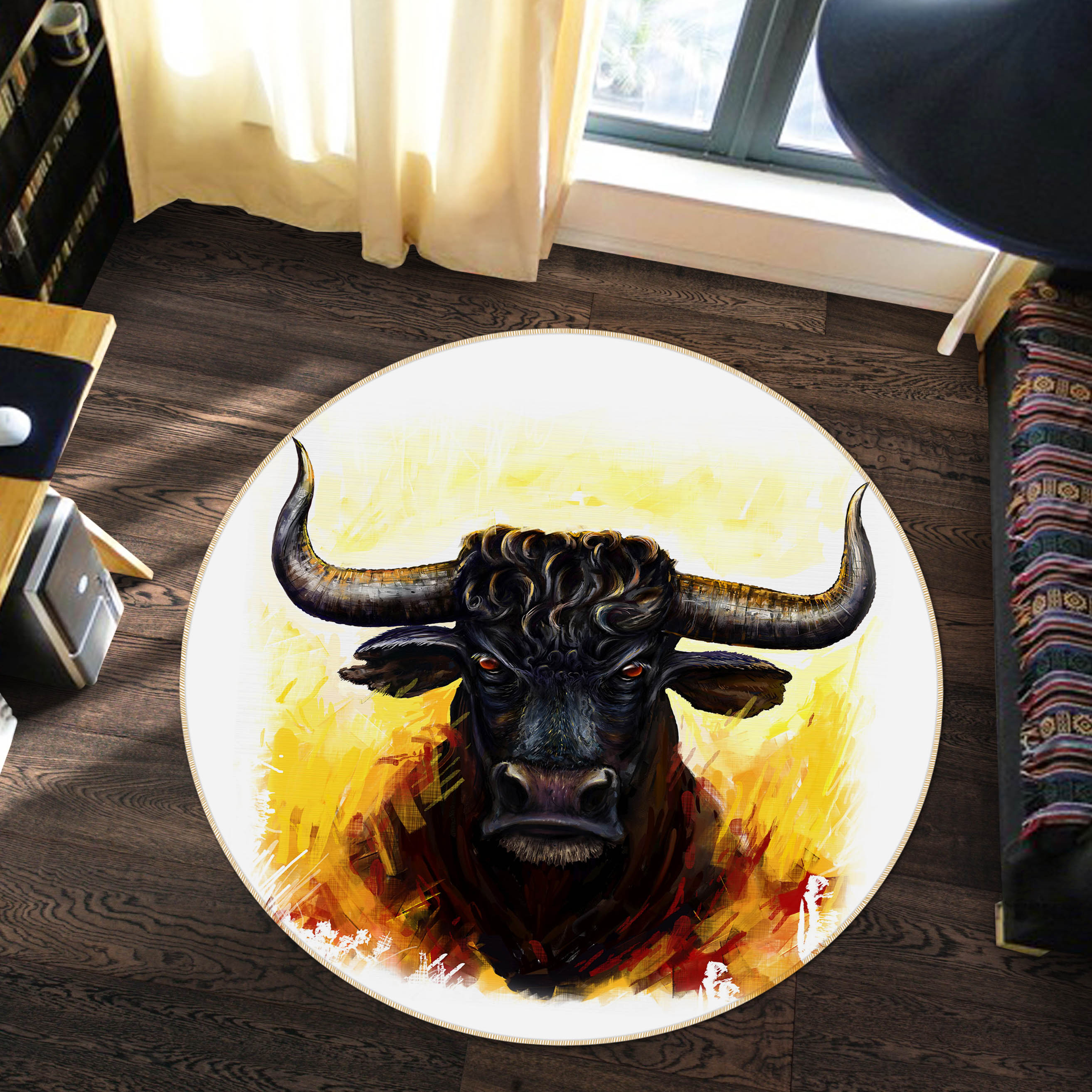 3D Bullfight 37218 Animal Round Non Slip Rug Mat
