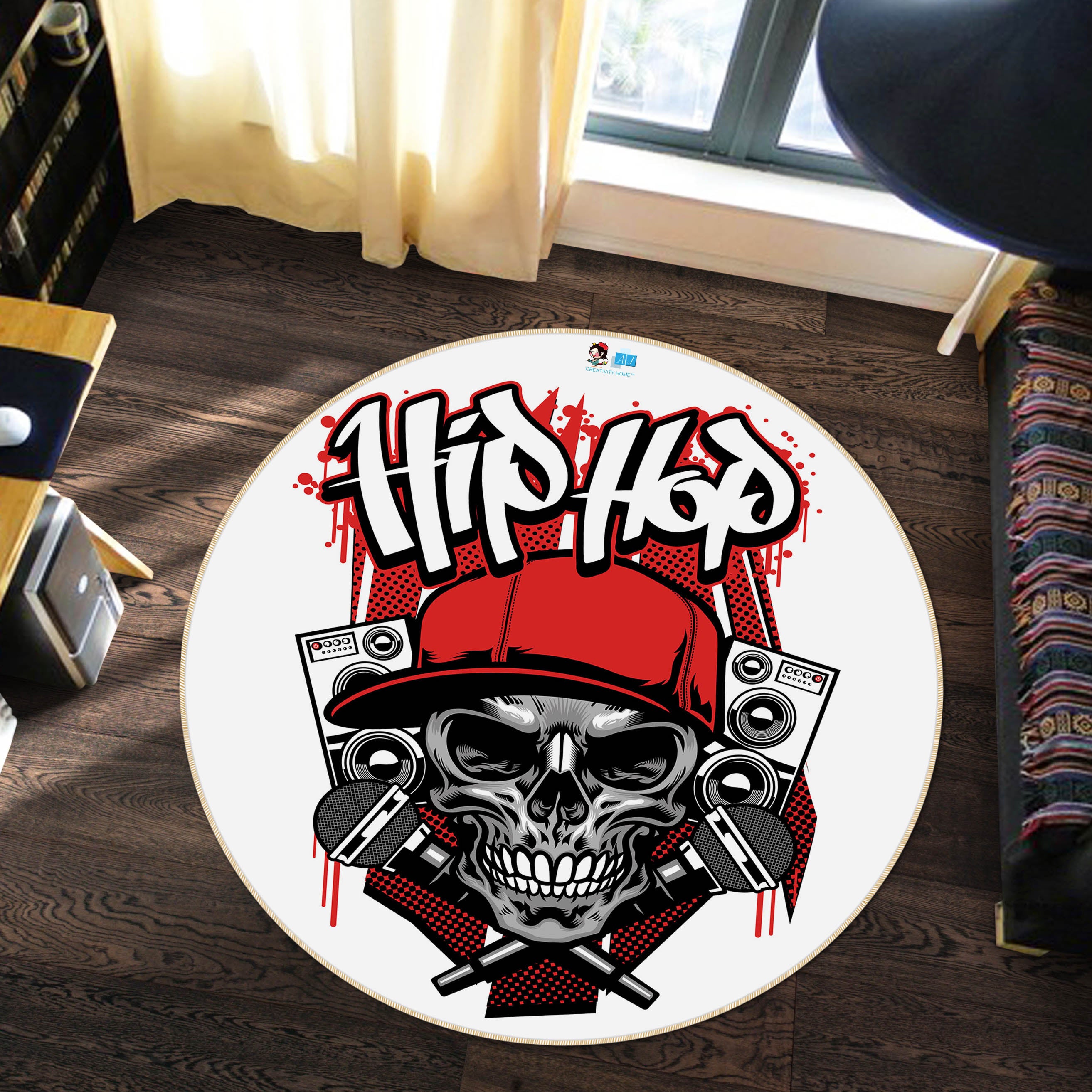 3D Skull 75035 Round Non Slip Rug Mat