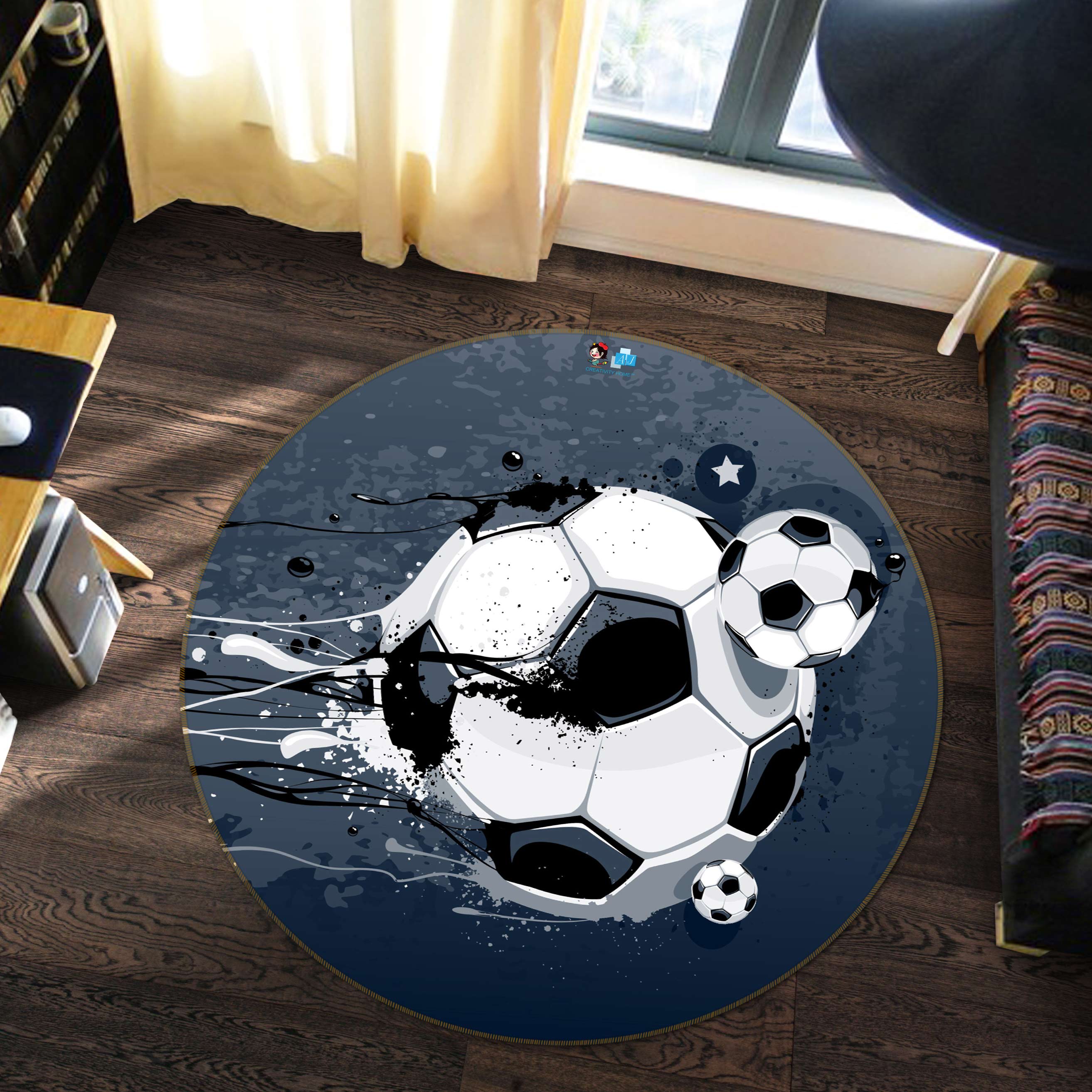 3D Football 81259 Round Non Slip Rug Mat