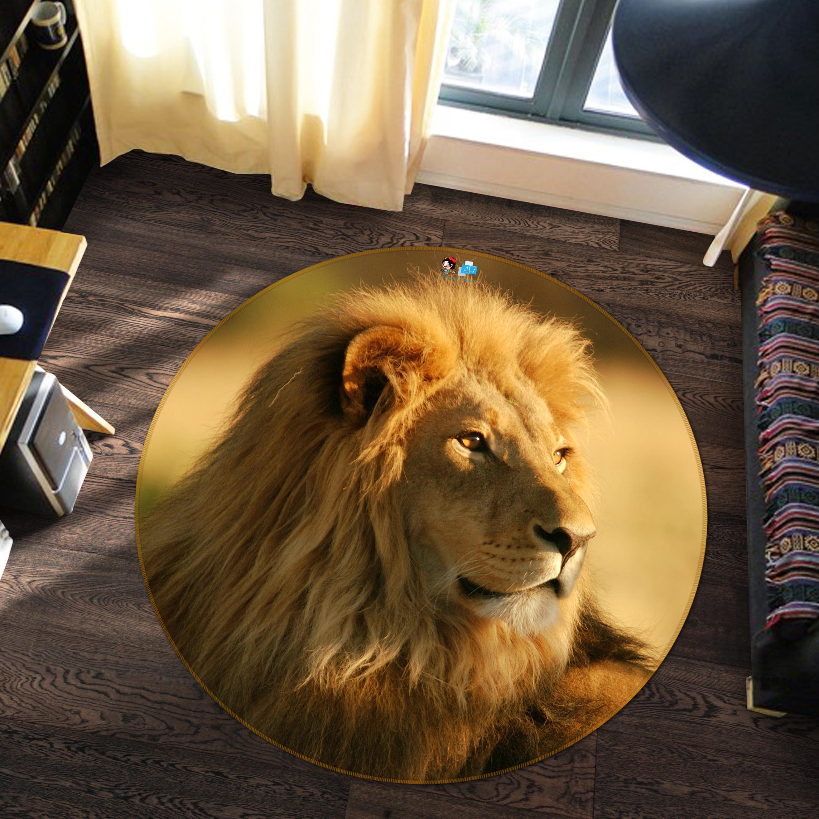 3D Lion 72047 Round Non Slip Rug Mat