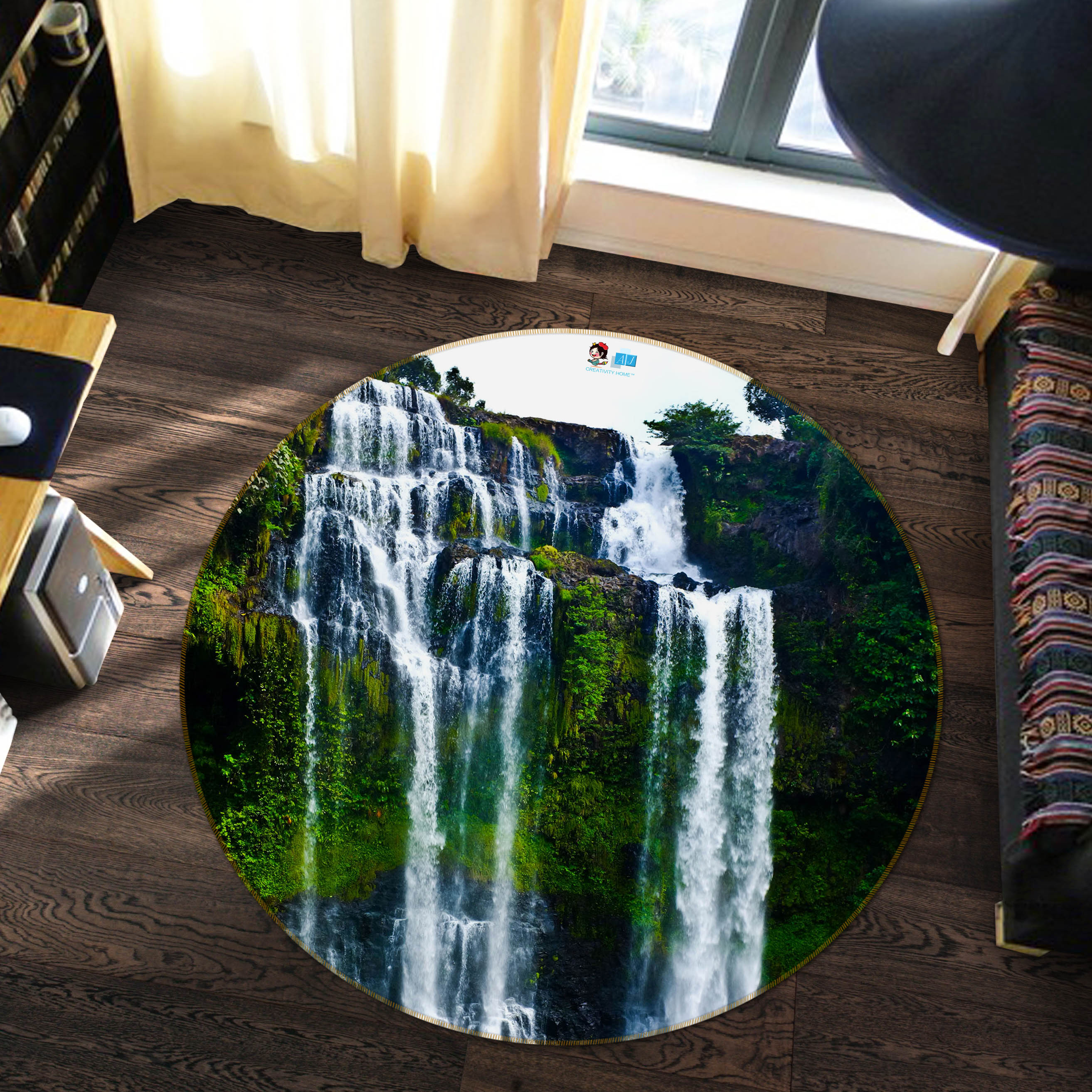 3D Mountain Flowing Water 69165 Round Non Slip Rug Mat