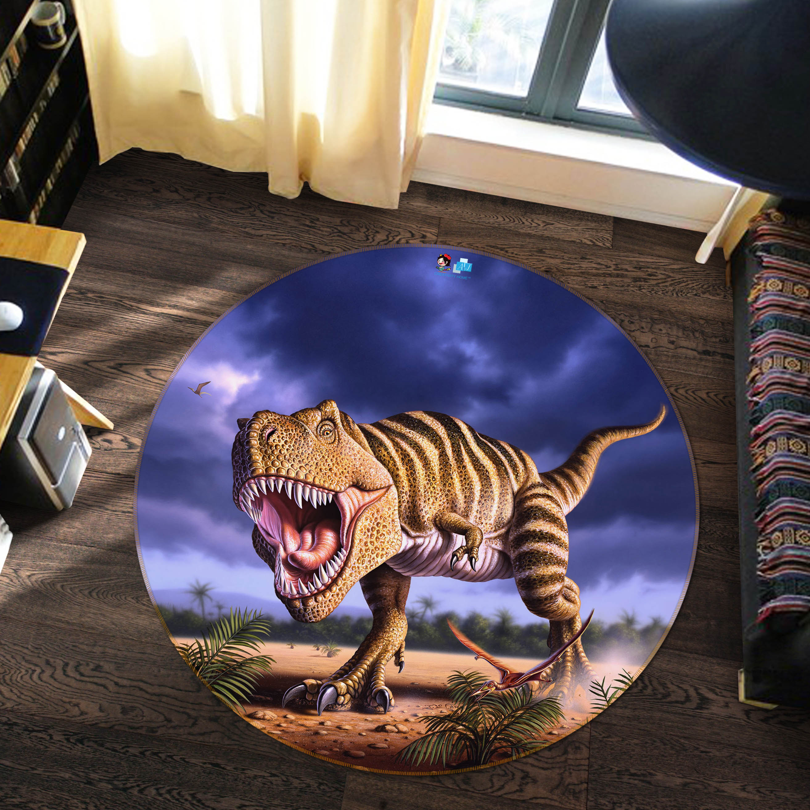 3D Tyrannosaurus 83120 Jerry LoFaro Rug Round Non Slip Rug Mat