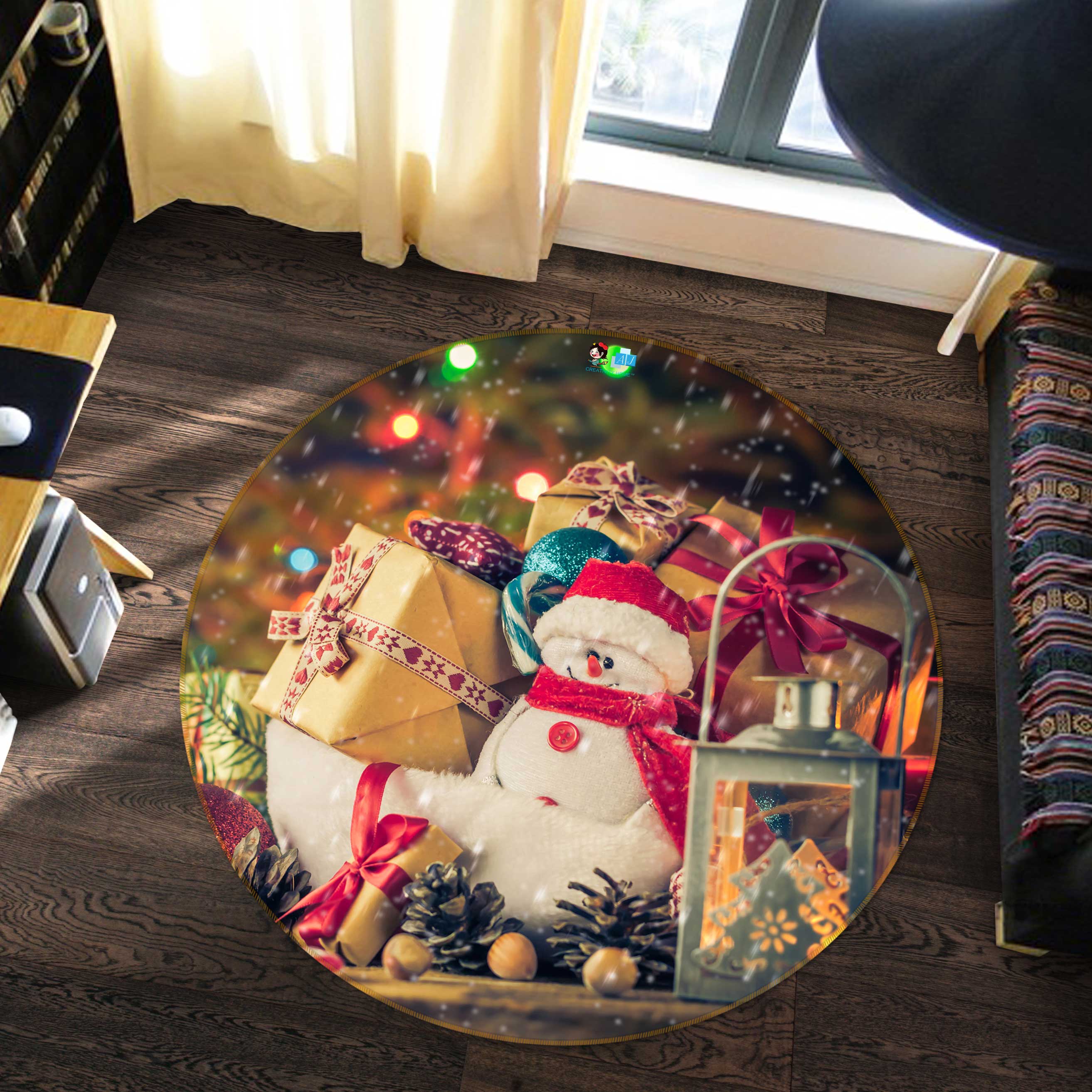 3D Doll Gift 54029 Christmas Round Non Slip Rug Mat Xmas