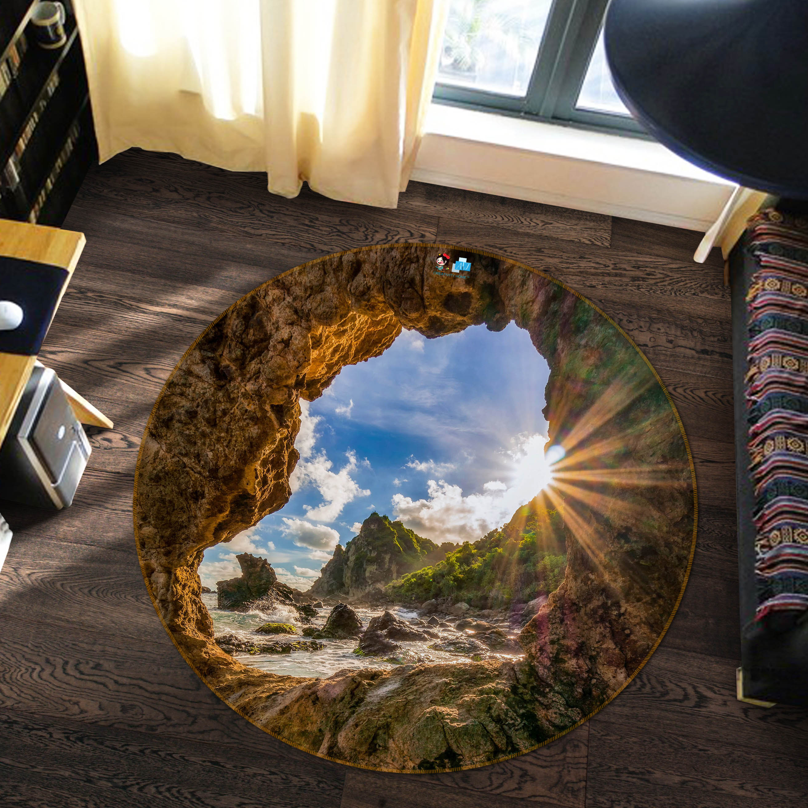 3D Stone Cave 71157 Round Non Slip Rug Mat