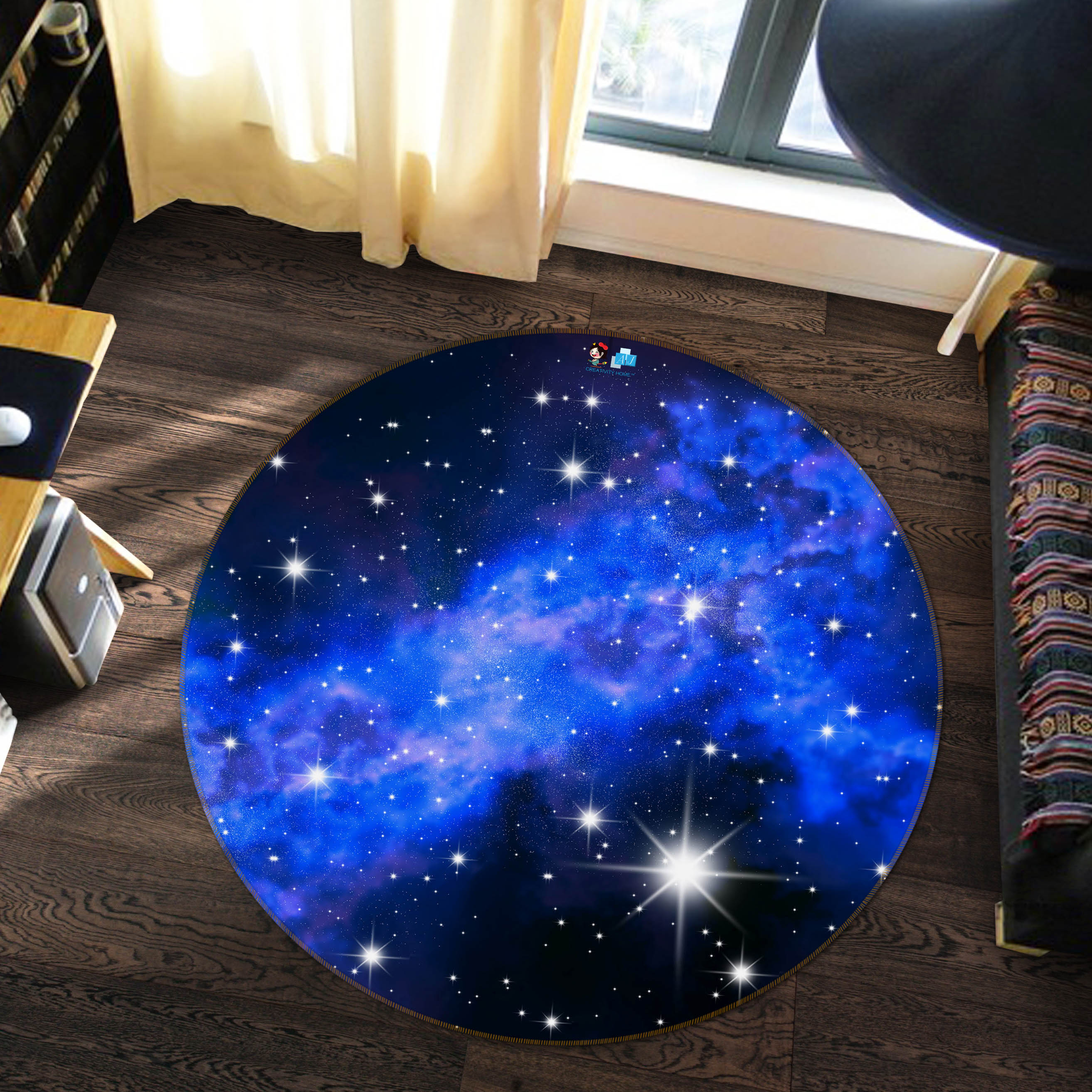 3D Starry Sky 69153 Round Non Slip Rug Mat
