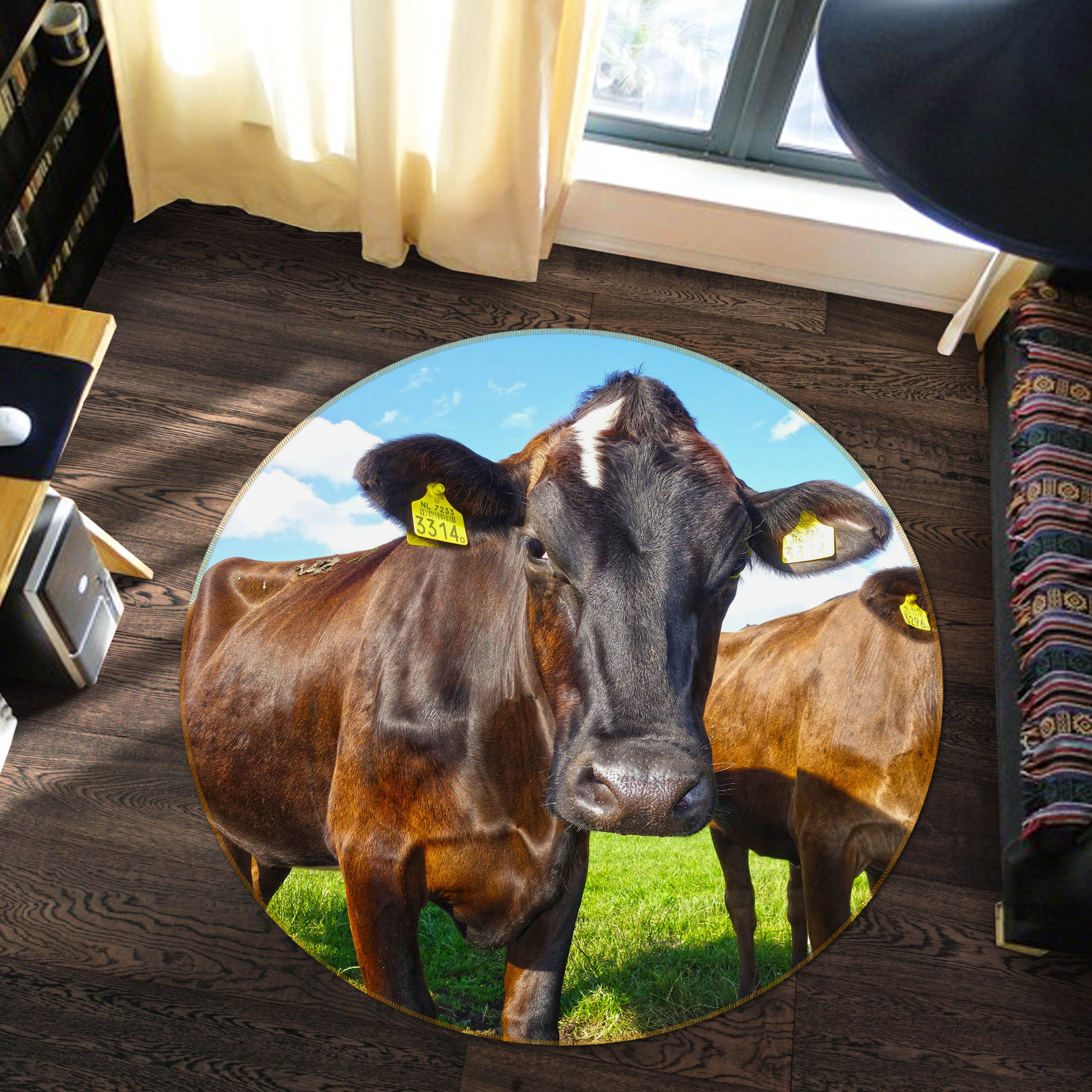 3D Cattle 37170 Animal Round Non Slip Rug Mat