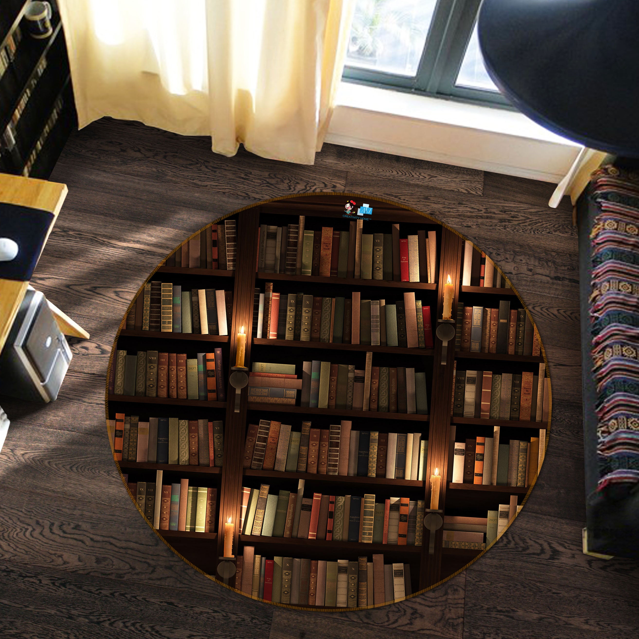 3D Bookshelf 72092 Round Non Slip Rug Mat