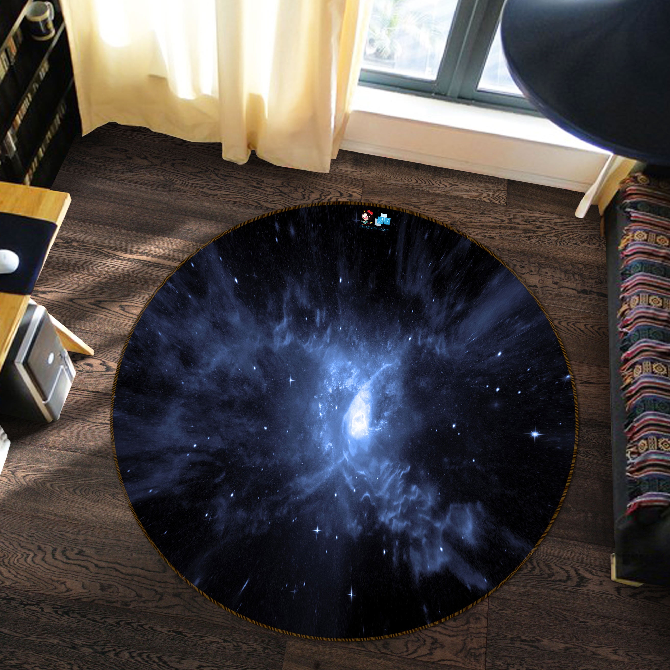 3D Blue Starry Sky 72293 Round Non Slip Rug Mat