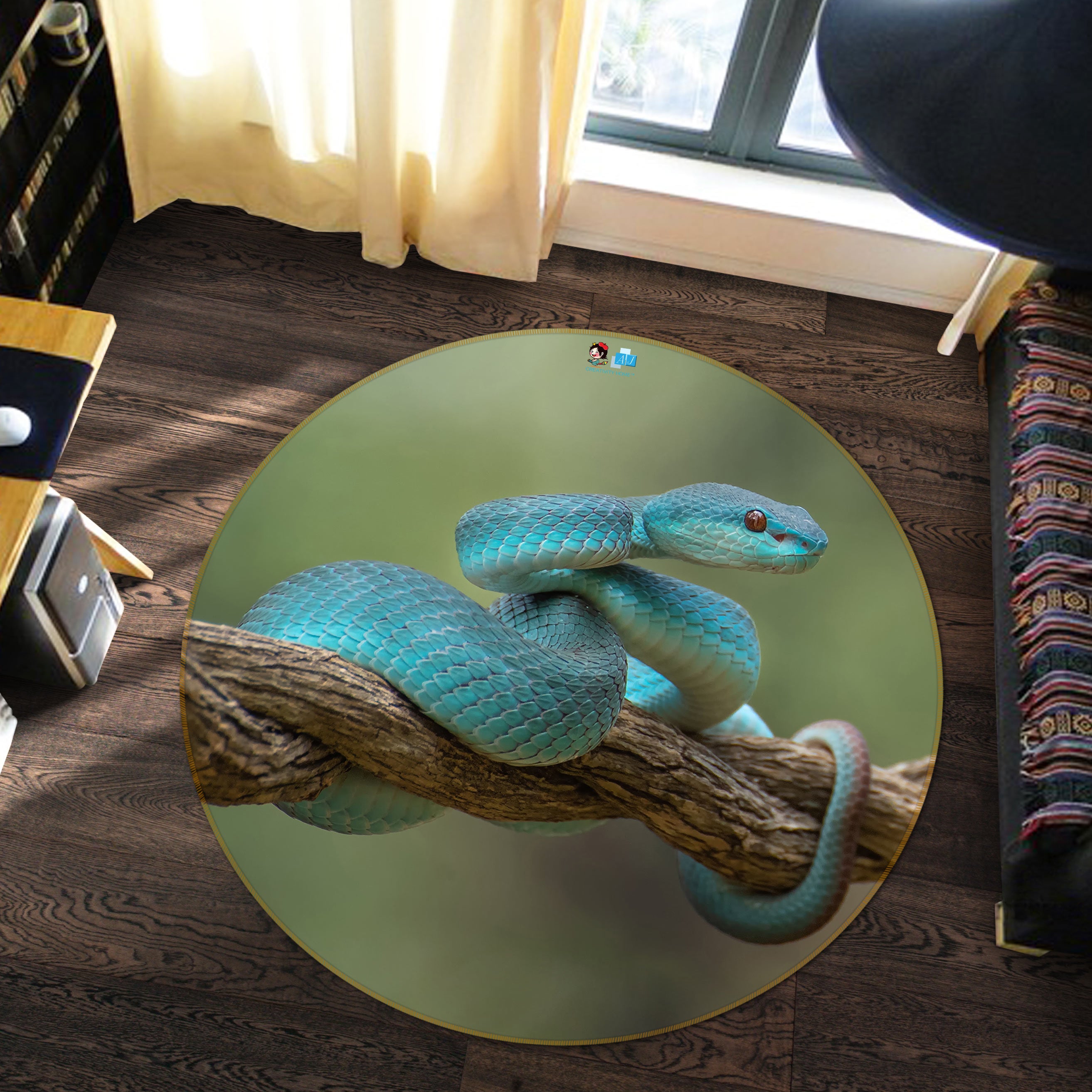 3D Green Snake 81168 Round Non Slip Rug Mat