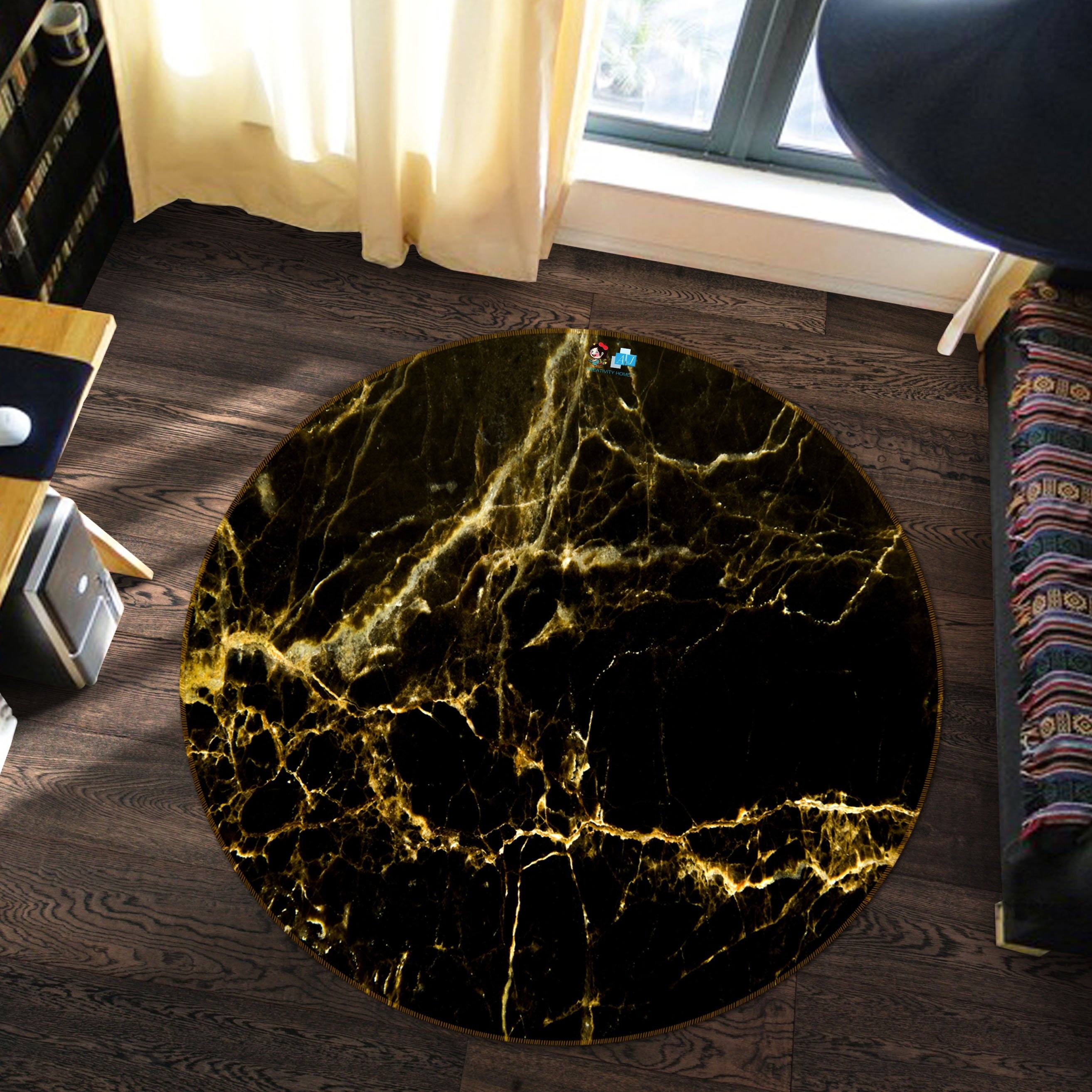 3D Black And Yellow Marble Texture 6 Round Non Slip Rug Mat Mat AJ Creativity Home