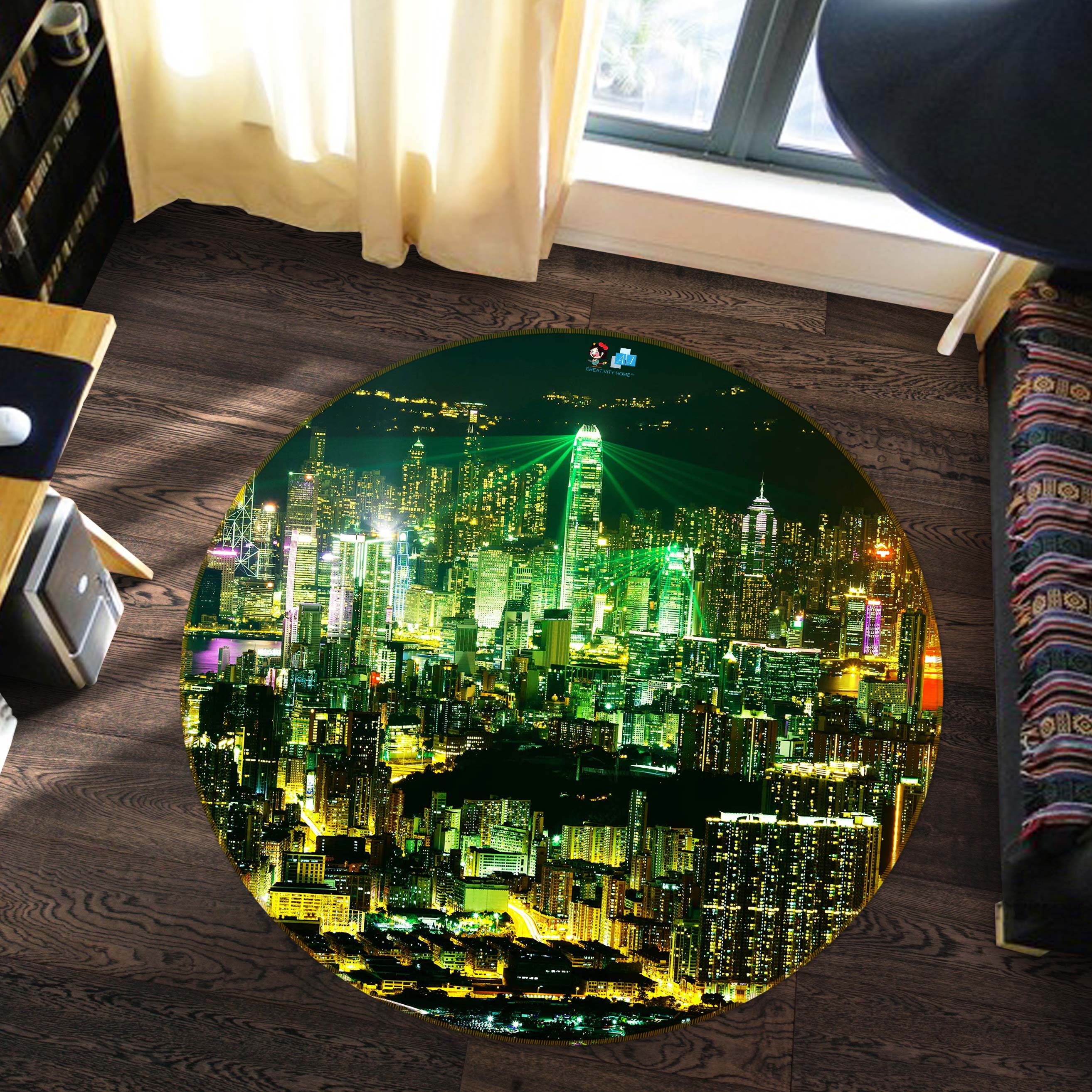 3D City Night View 80217 Round Non Slip Rug Mat