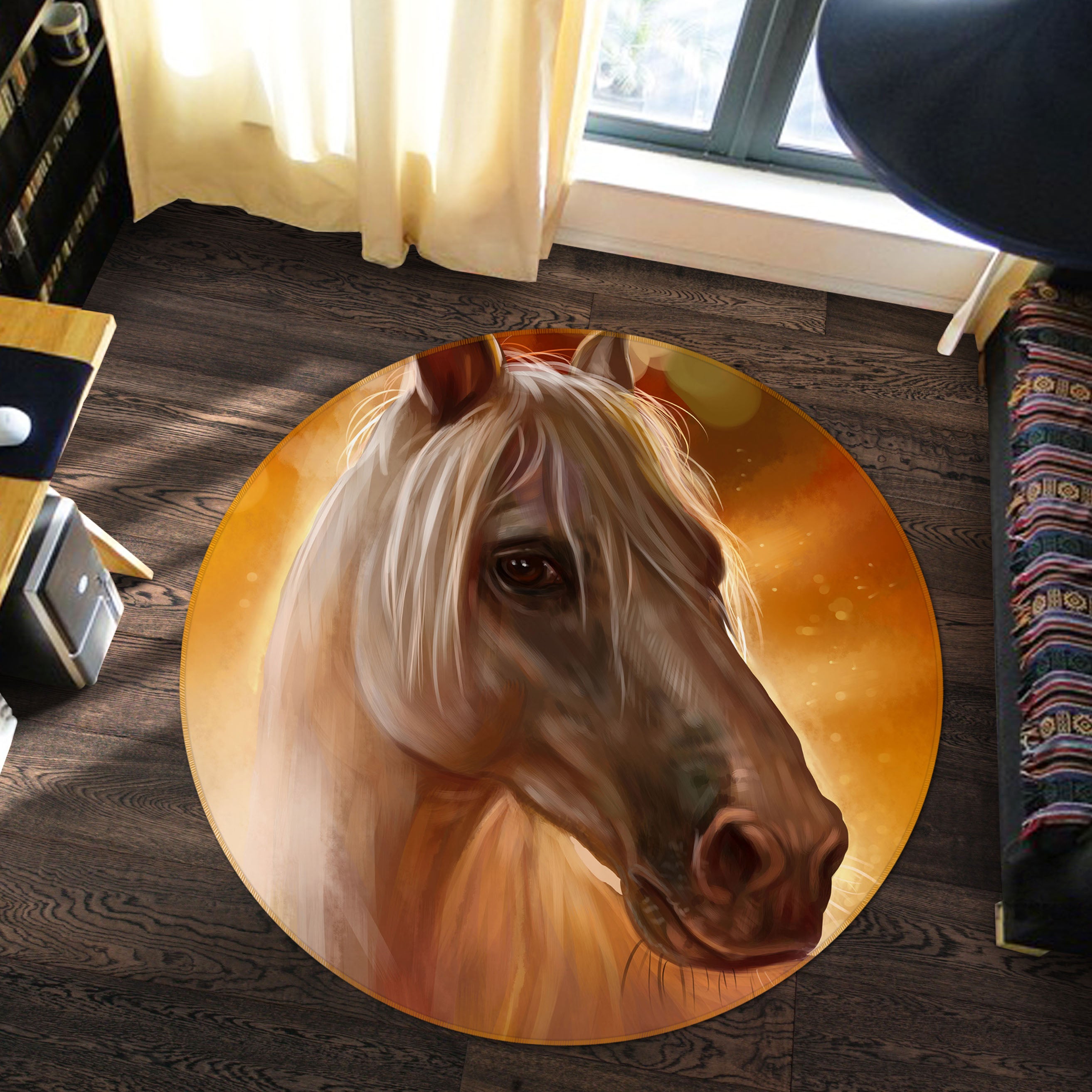 3D Horse 37161 Animal Round Non Slip Rug Mat