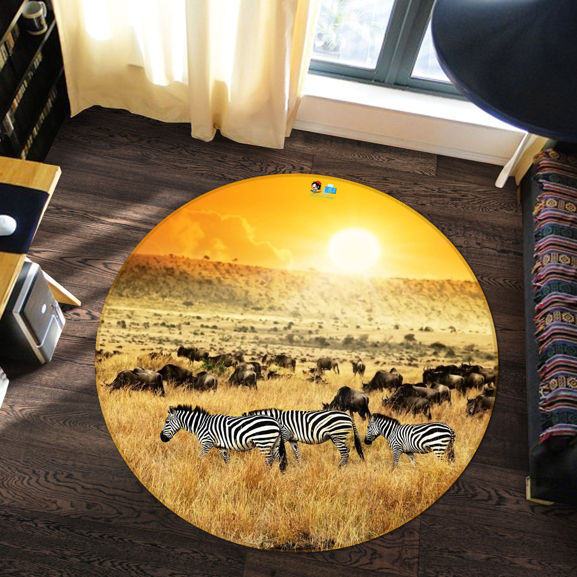 3D Prairie Zebra 66168 Round Non Slip Rug Mat
