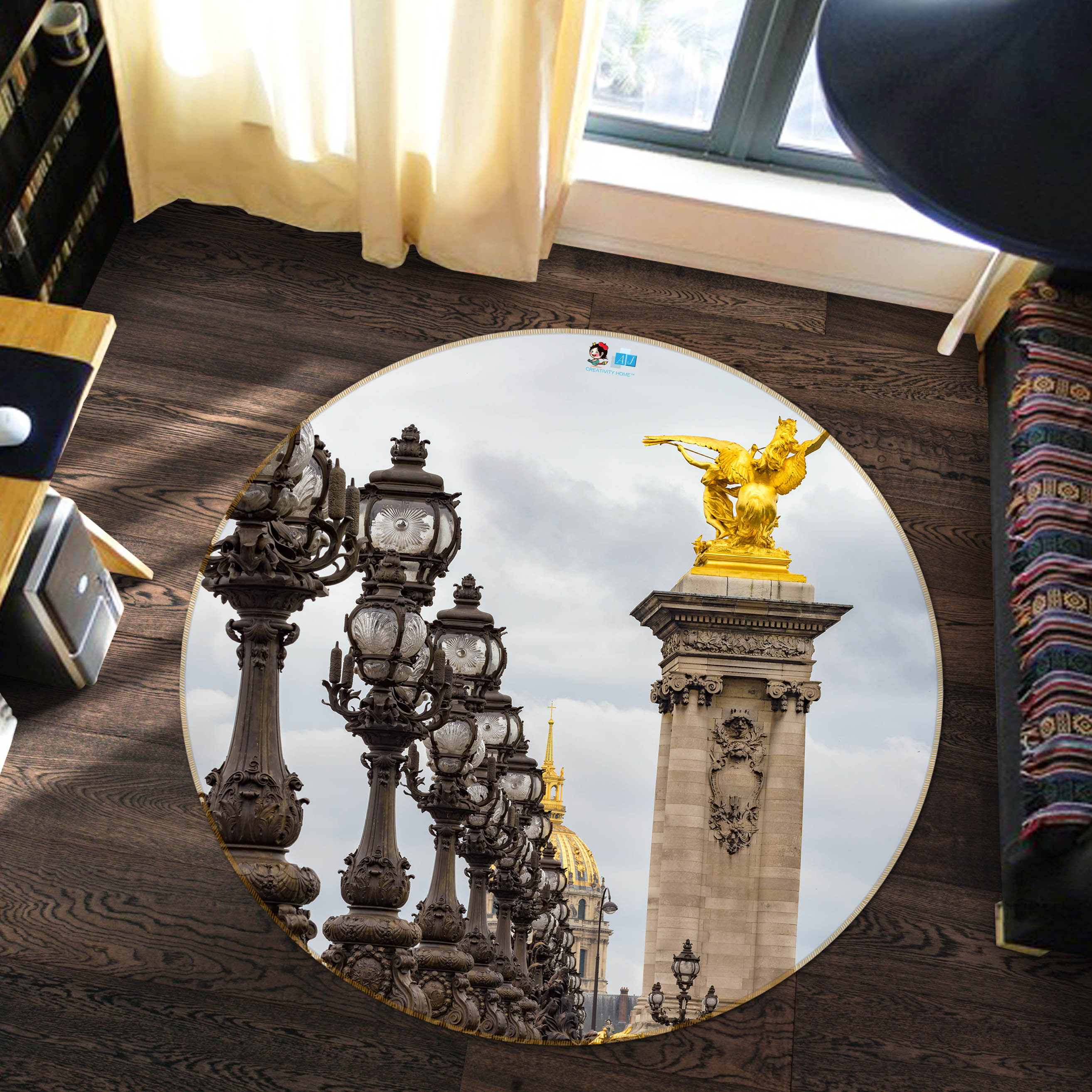 3D Statue Building 74158 Round Non Slip Rug Mat