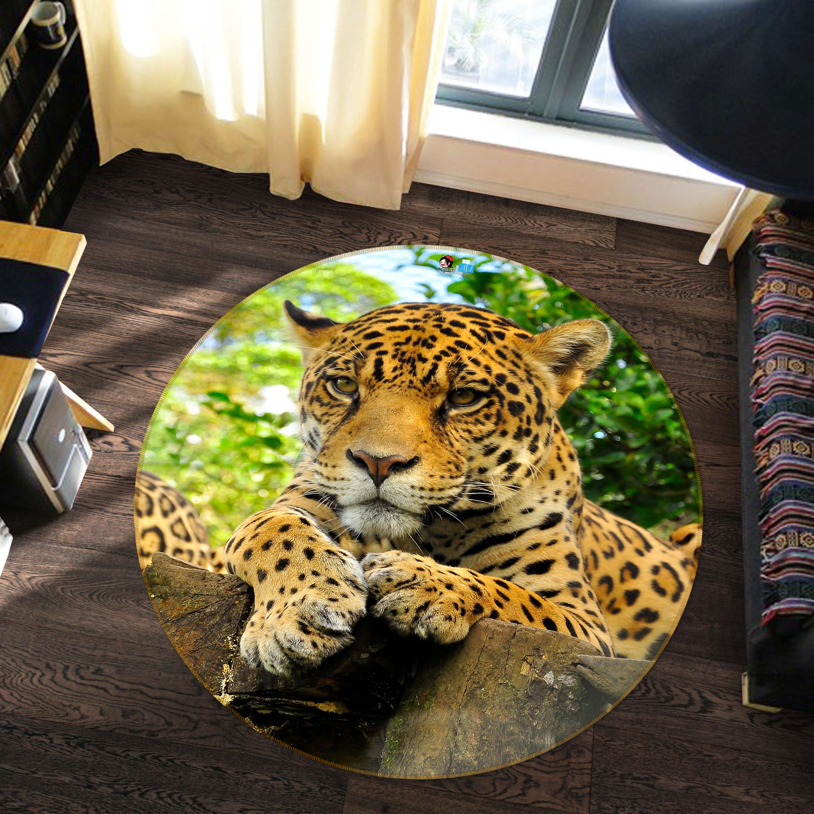 3D Trunk Leopard 81174 Round Non Slip Rug Mat